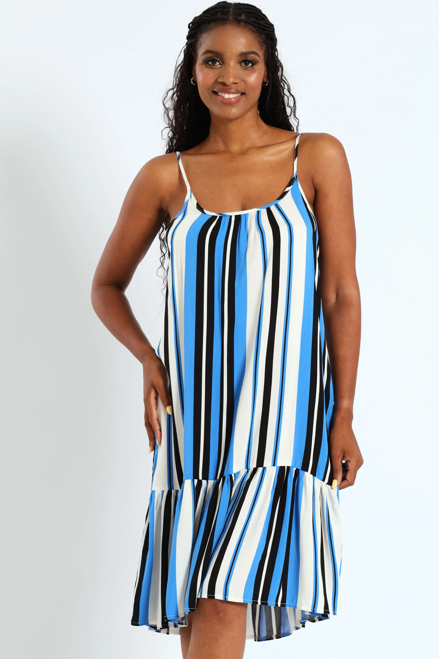 Strappy Peplum Hem Mini Dress - White/Blue - Image 3