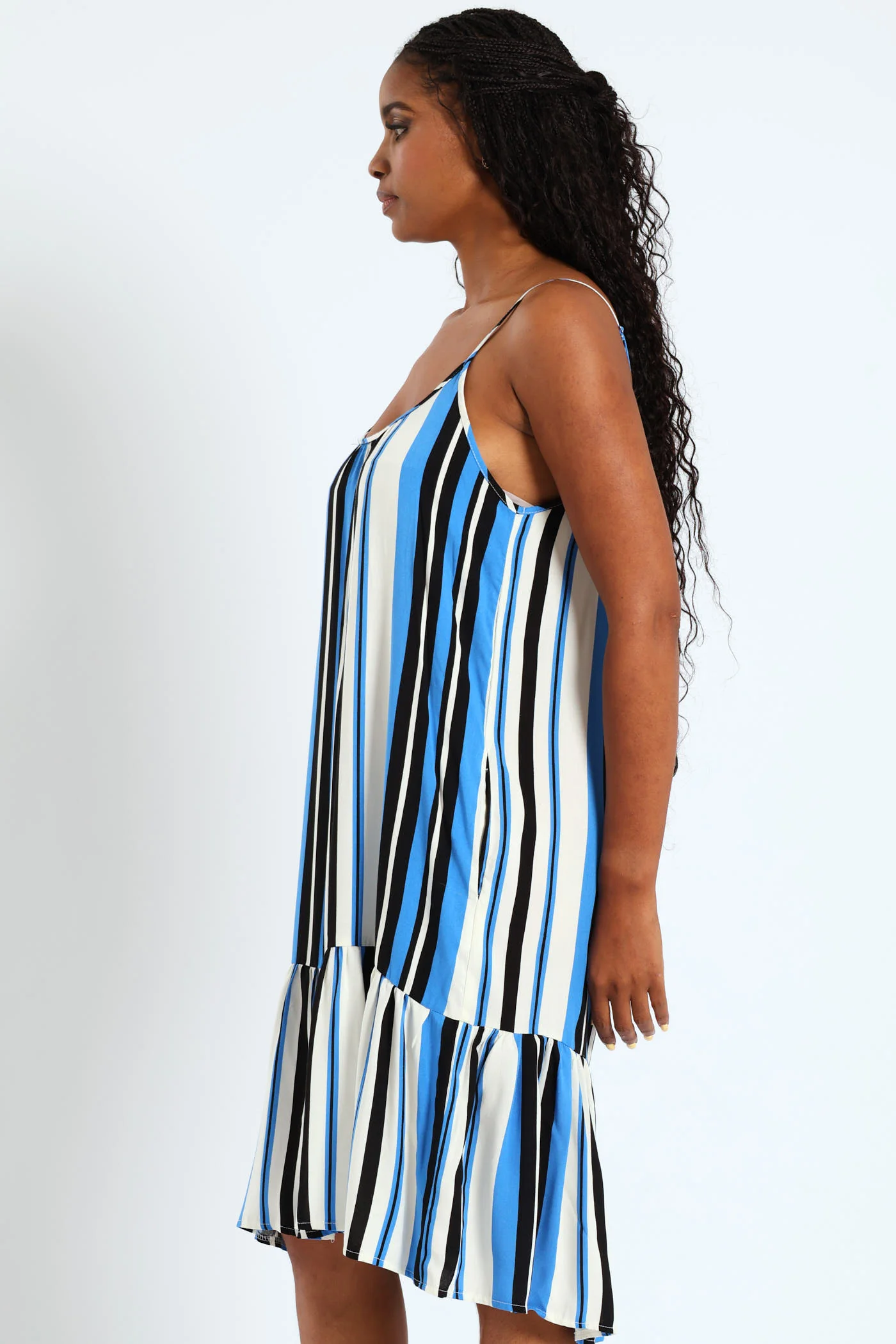 Strappy Peplum Hem Mini Dress - White/Blue - Image 4