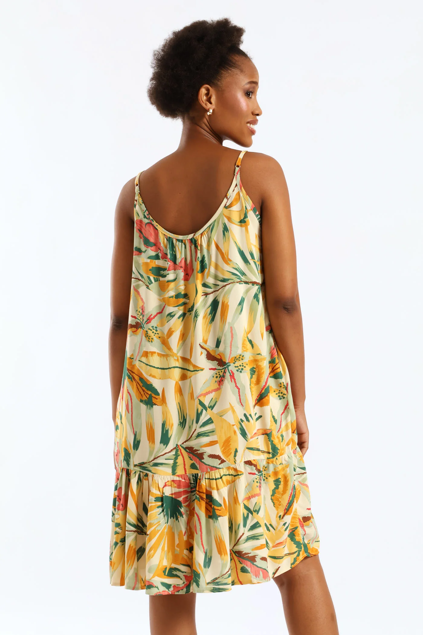 Strappy Peplum Hem Printed Mini Dress - White - Image 2