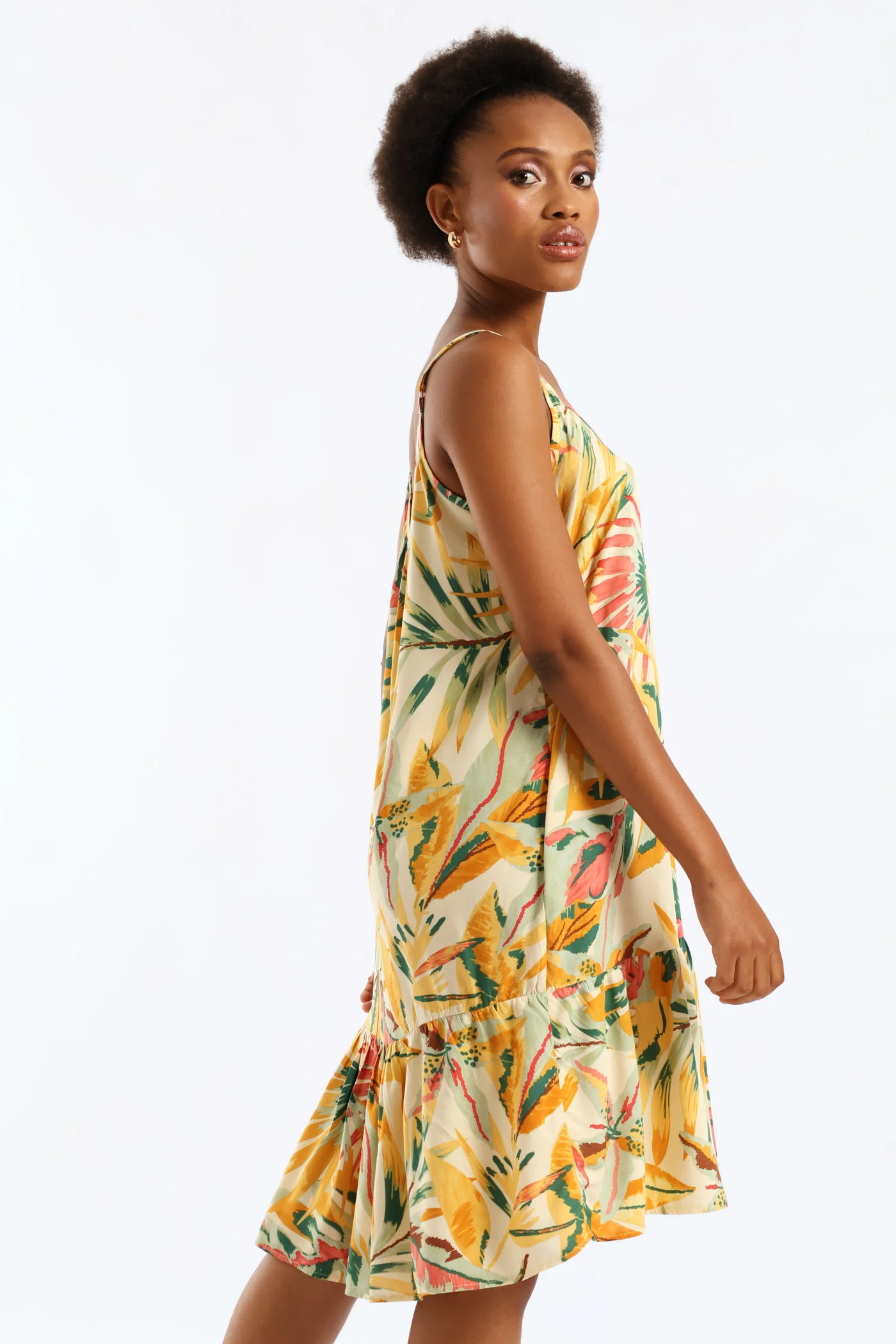 Strappy Peplum Hem Printed Mini Dress - White - Image 3