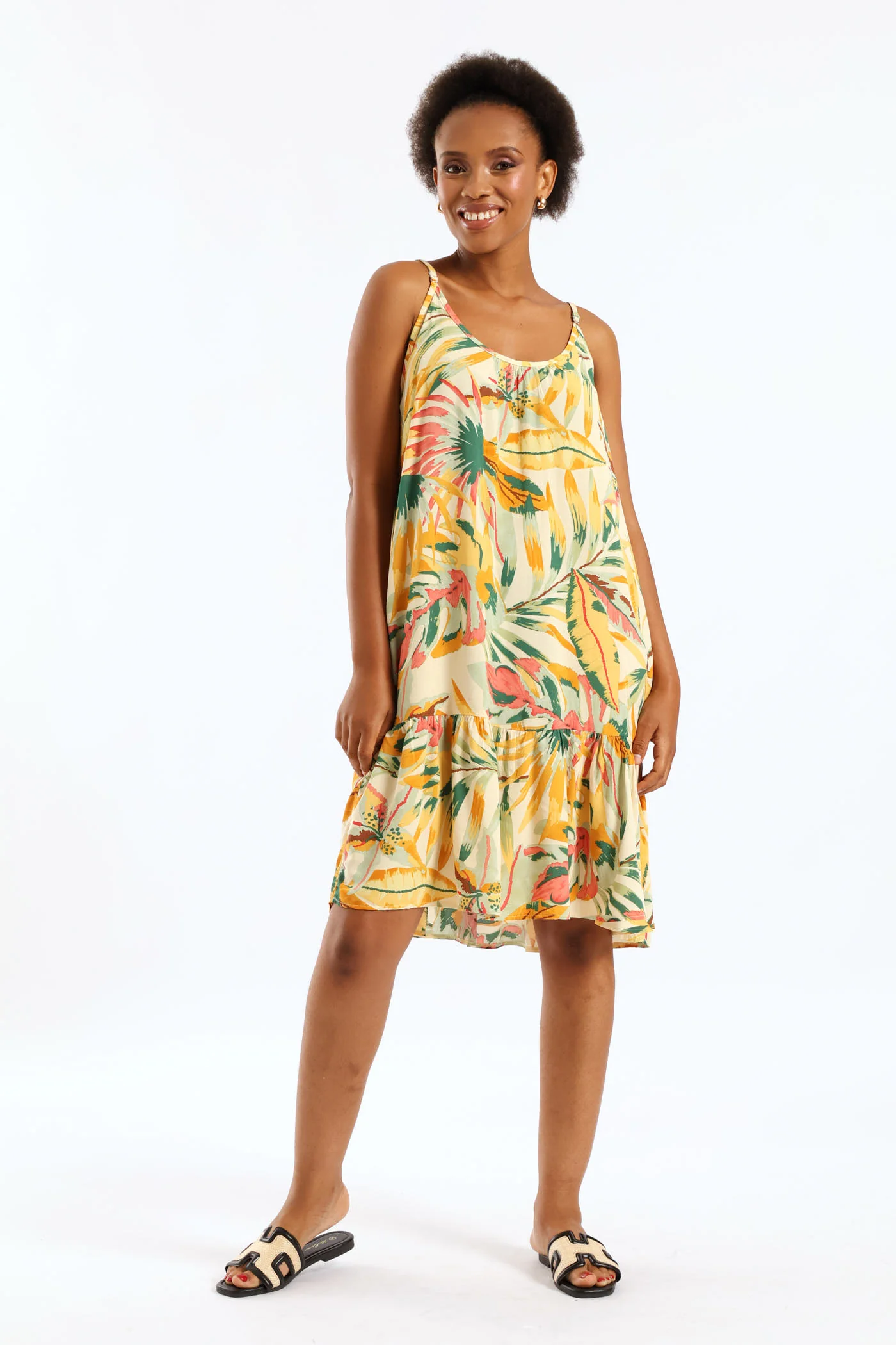 Strappy Peplum Hem Printed Mini Dress - White - Image 5