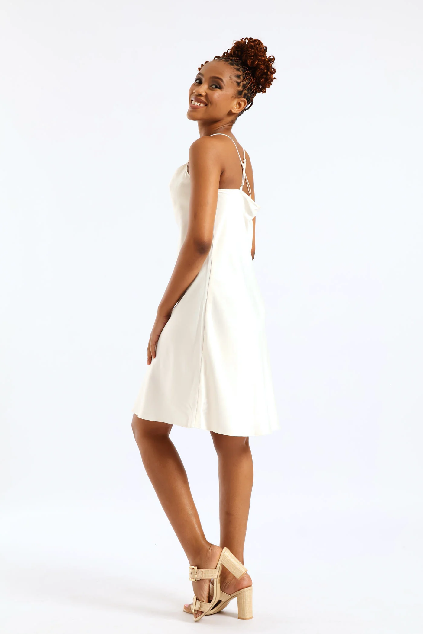 Strappy Satin Mini Slip Dress - Cream - Image 3