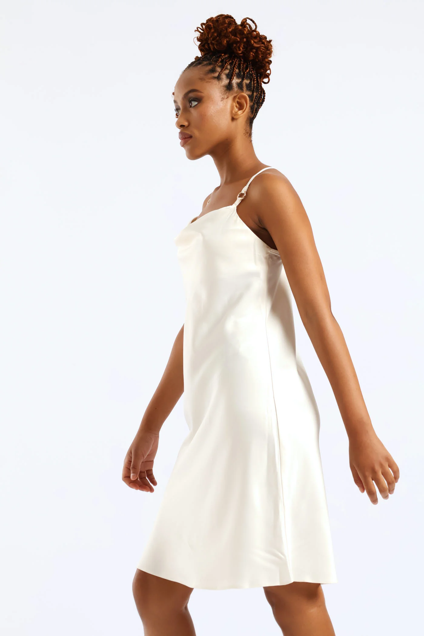 Strappy Satin Mini Slip Dress - Cream - Image 4