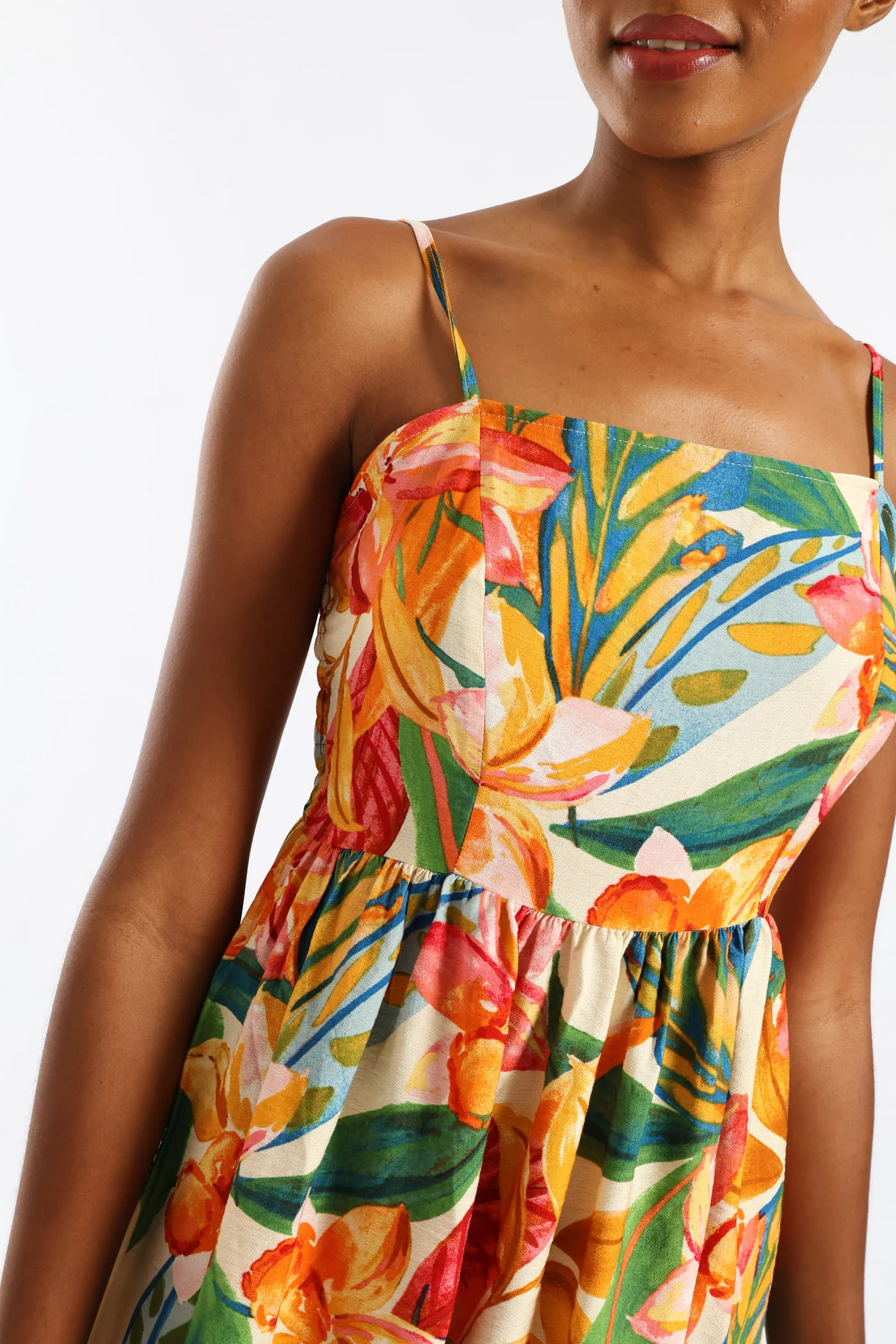 Strappy Shirred-Back Midi Sundress - Multi - Image 2