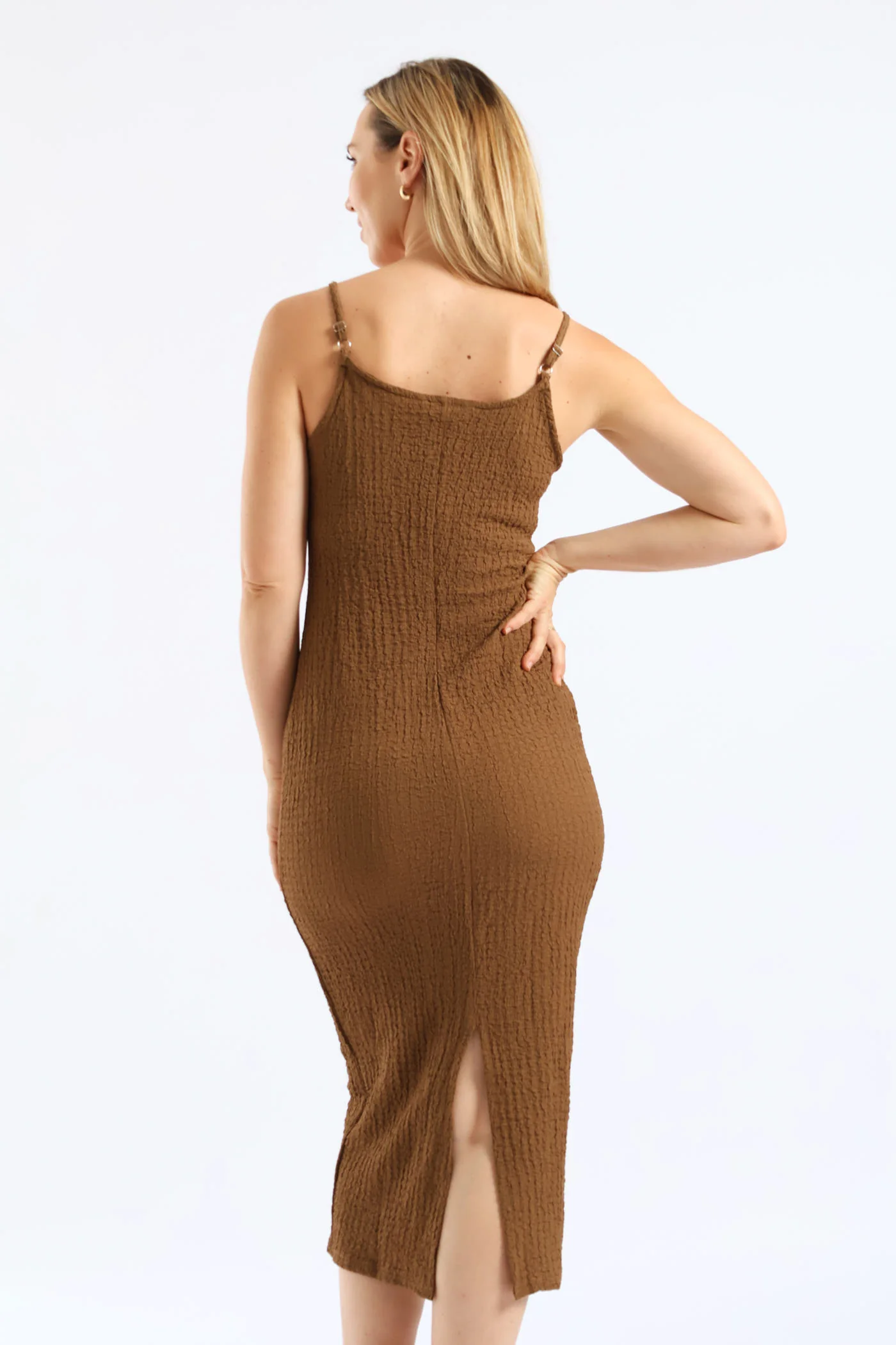 Strappy Textured Slip Midi Dress - Latte - Image 4