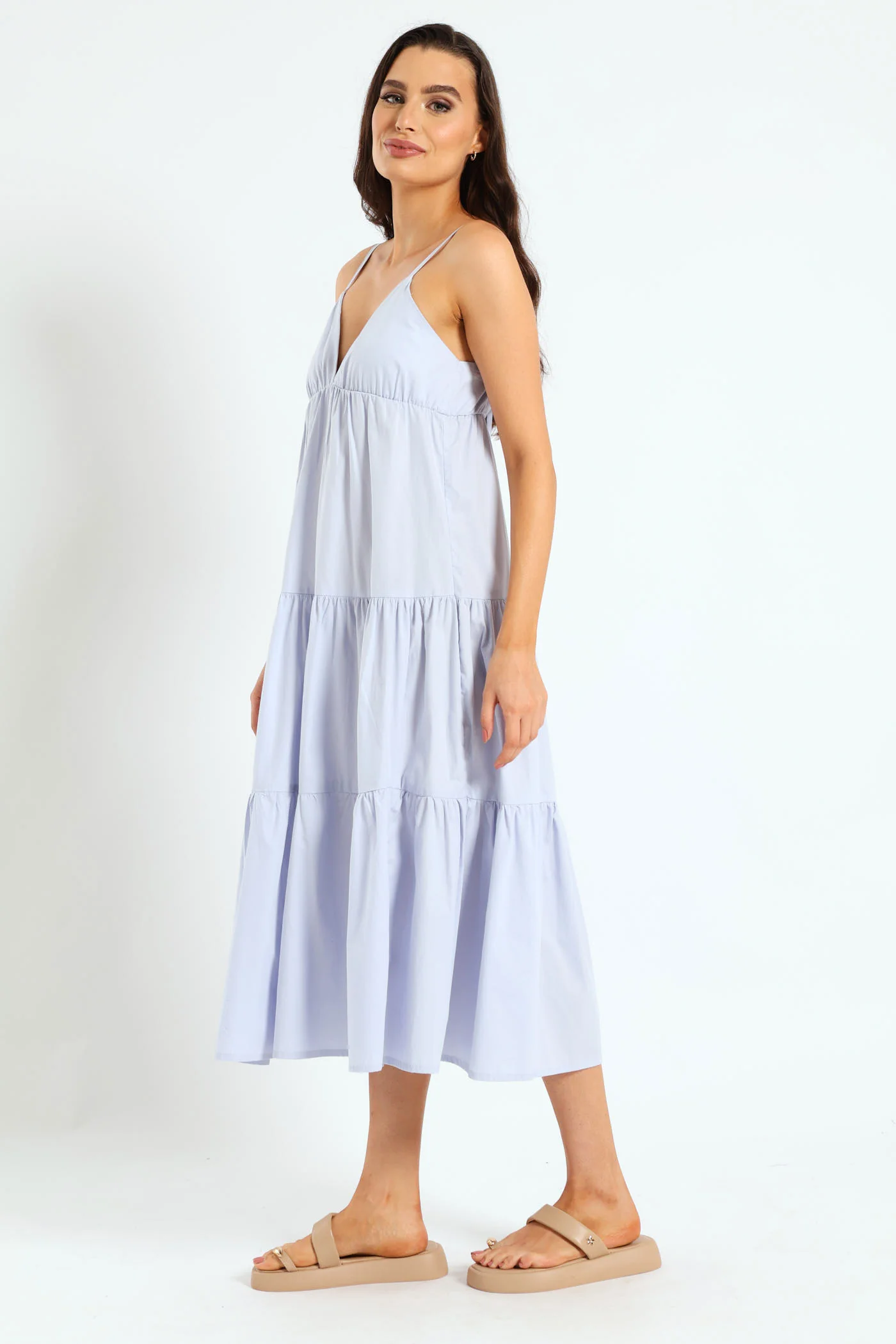Strappy Tie-Back Tiered Maxi Slip Dress - Light Blue - Image 3