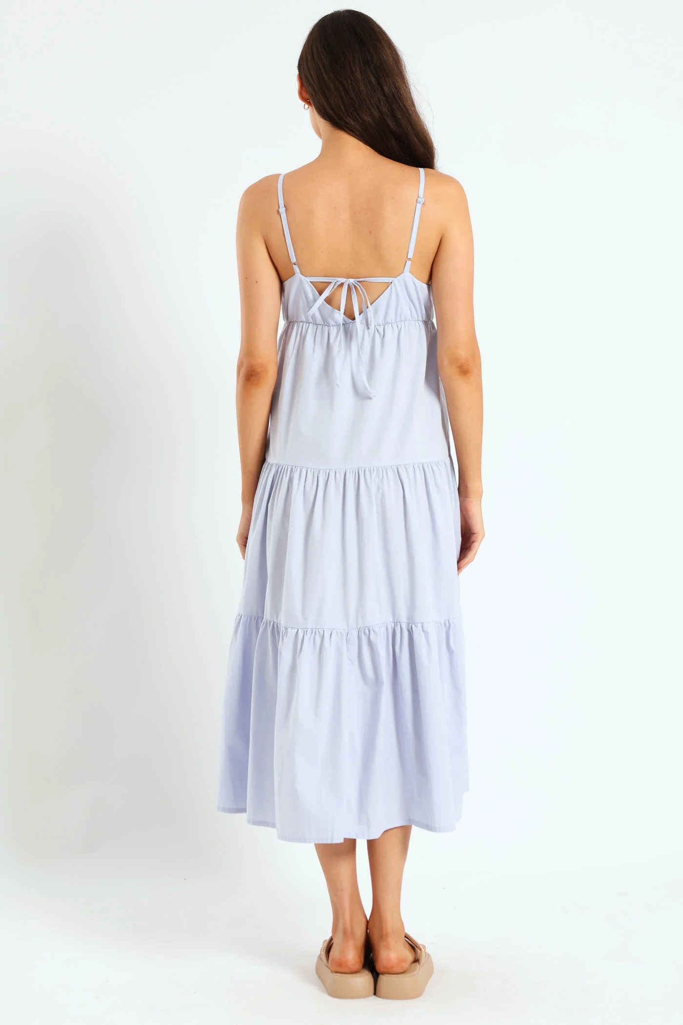 Strappy Tie-Back Tiered Maxi Slip Dress - Light Blue - Image 4