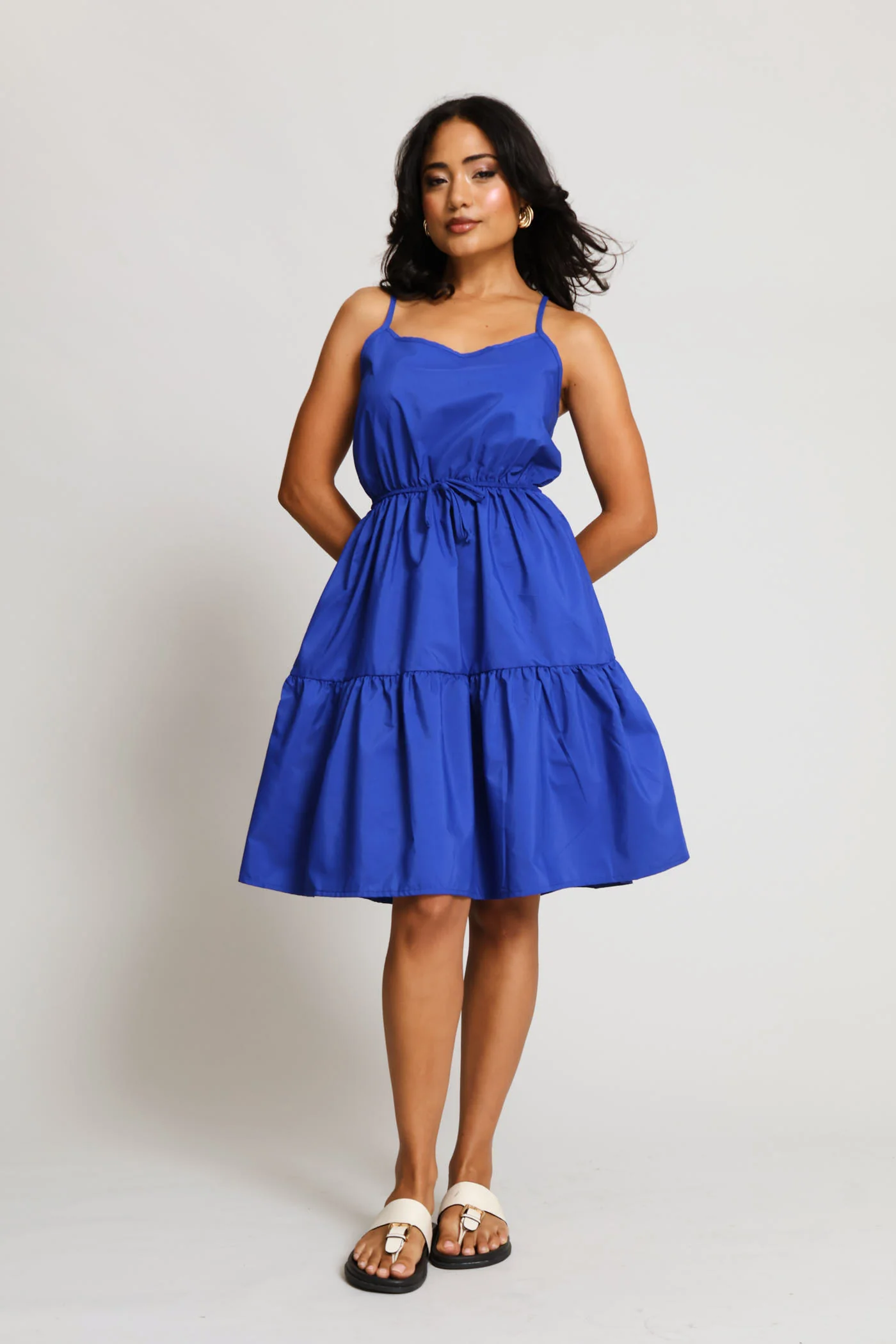 Strappy Tie-Front Tiered Mini Dress - Cobalt - Image 2