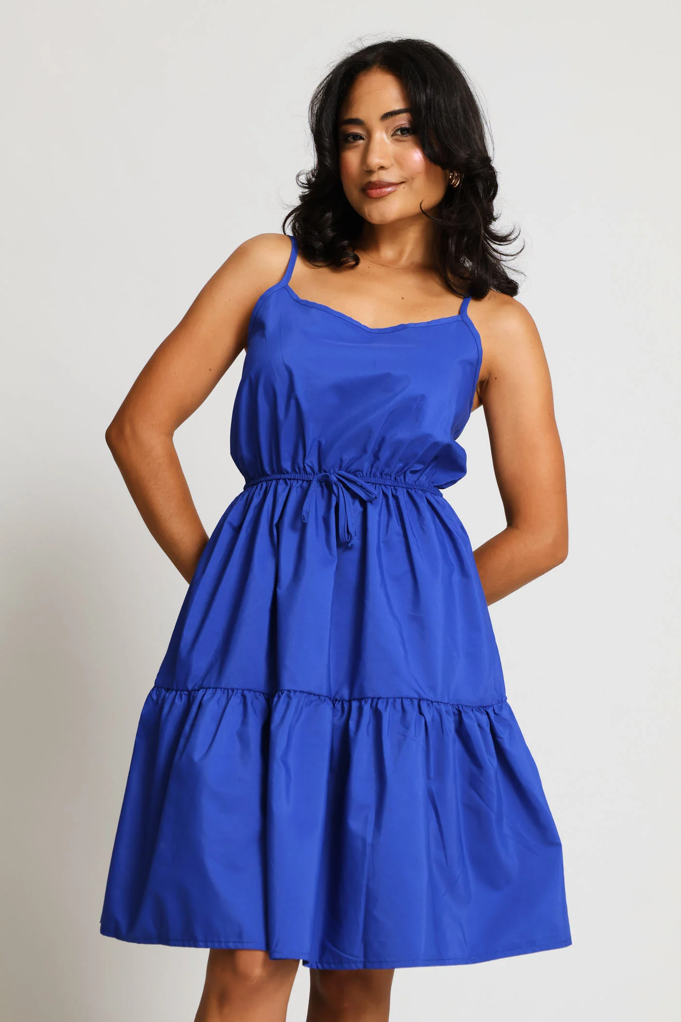 Strappy Tie-Front Tiered Mini Dress - Cobalt - Image 3