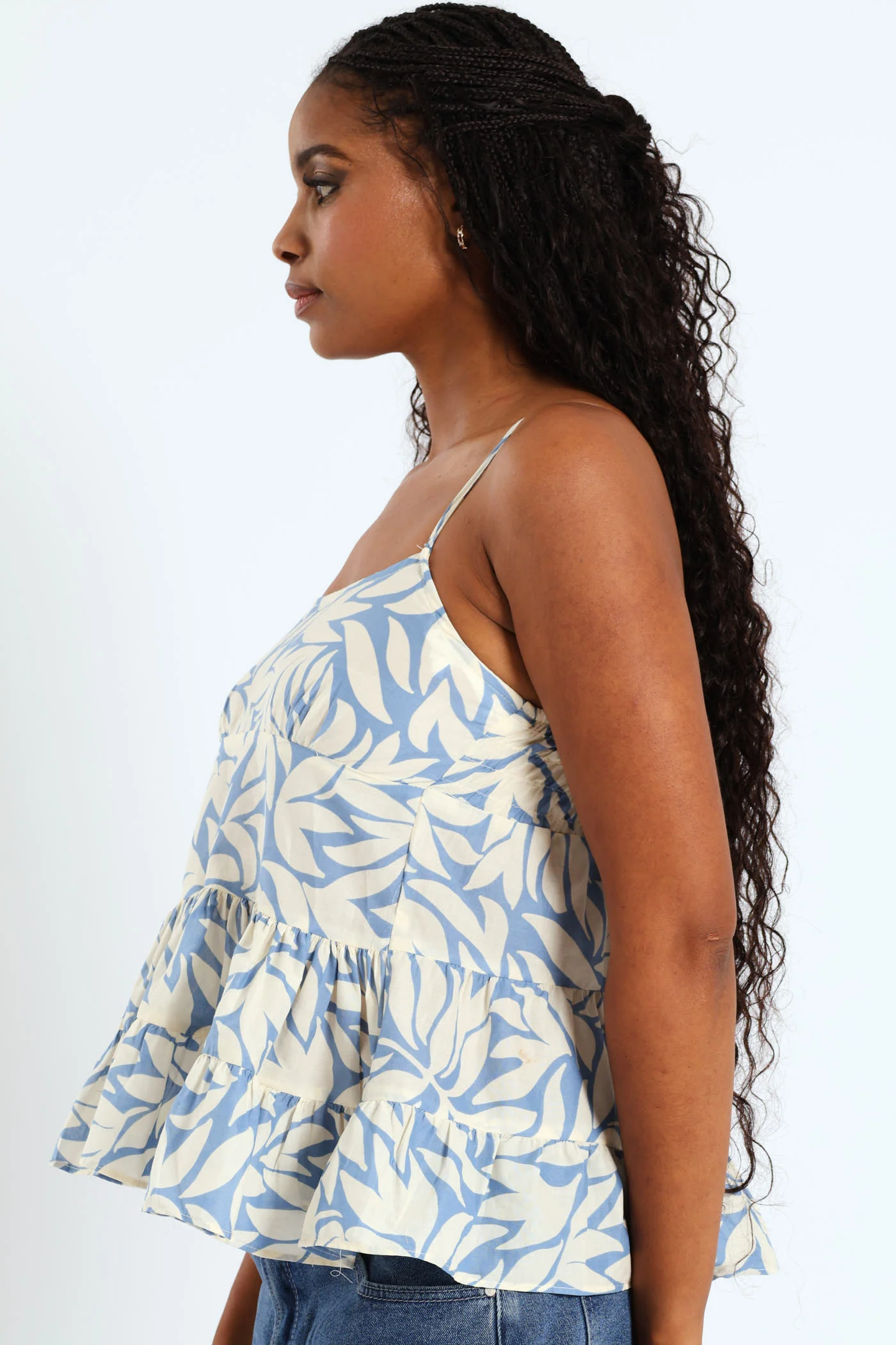 Strappy Tiered Babydoll Cami - White/Blue - Image 2