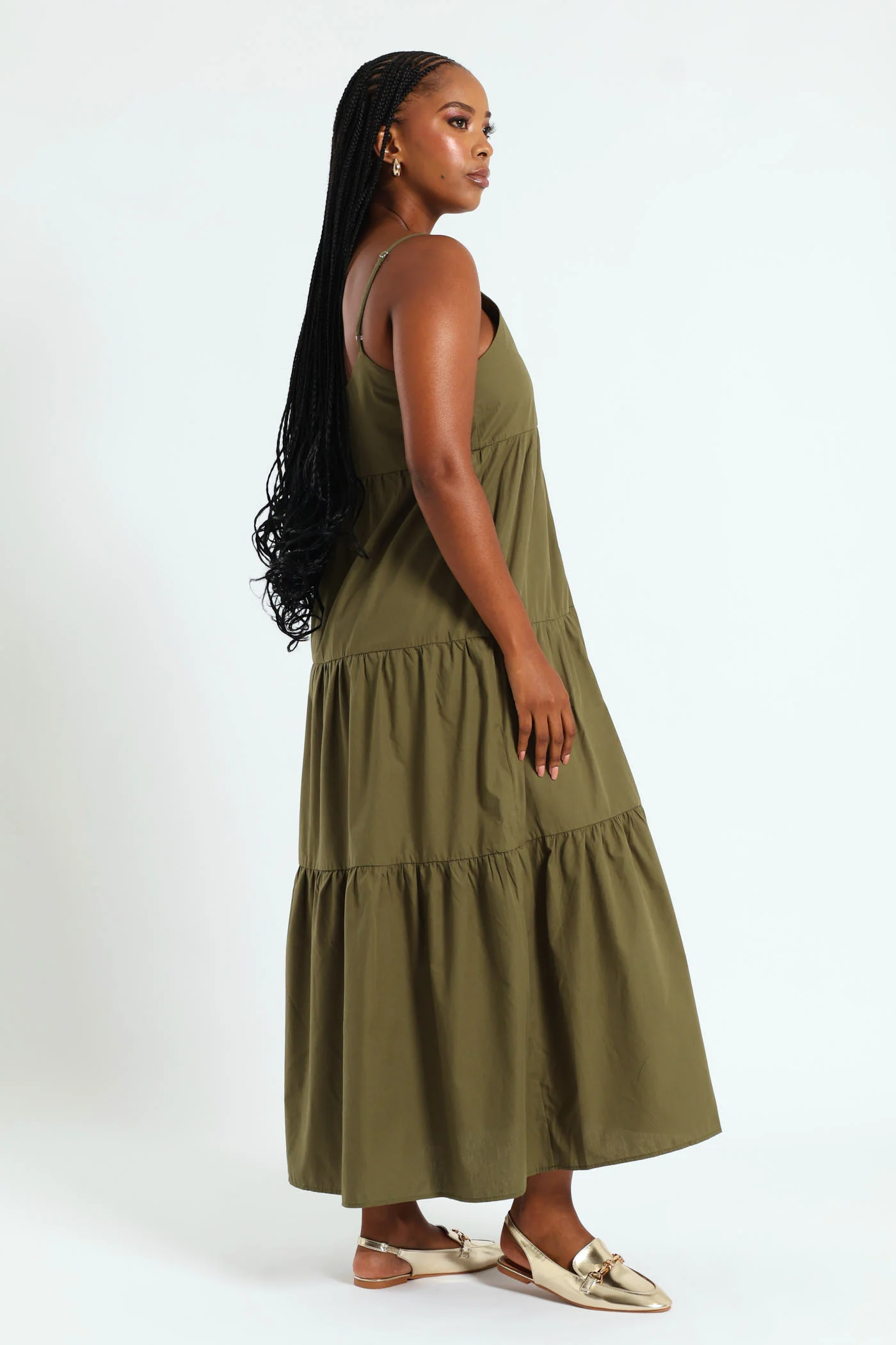 Strappy Tiered Maxi Dress - Fatigue - Image 2