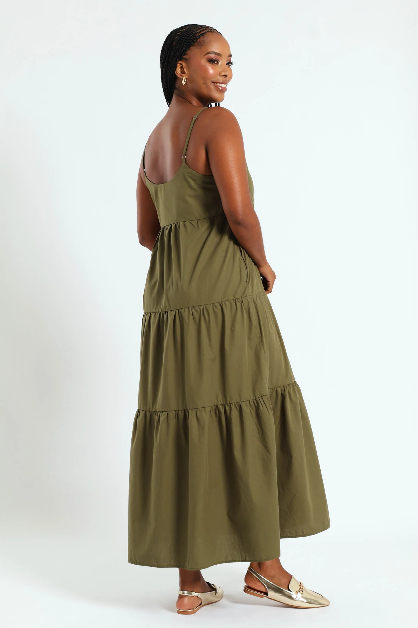 Strappy Tiered Maxi Dress - Fatigue - Image 3