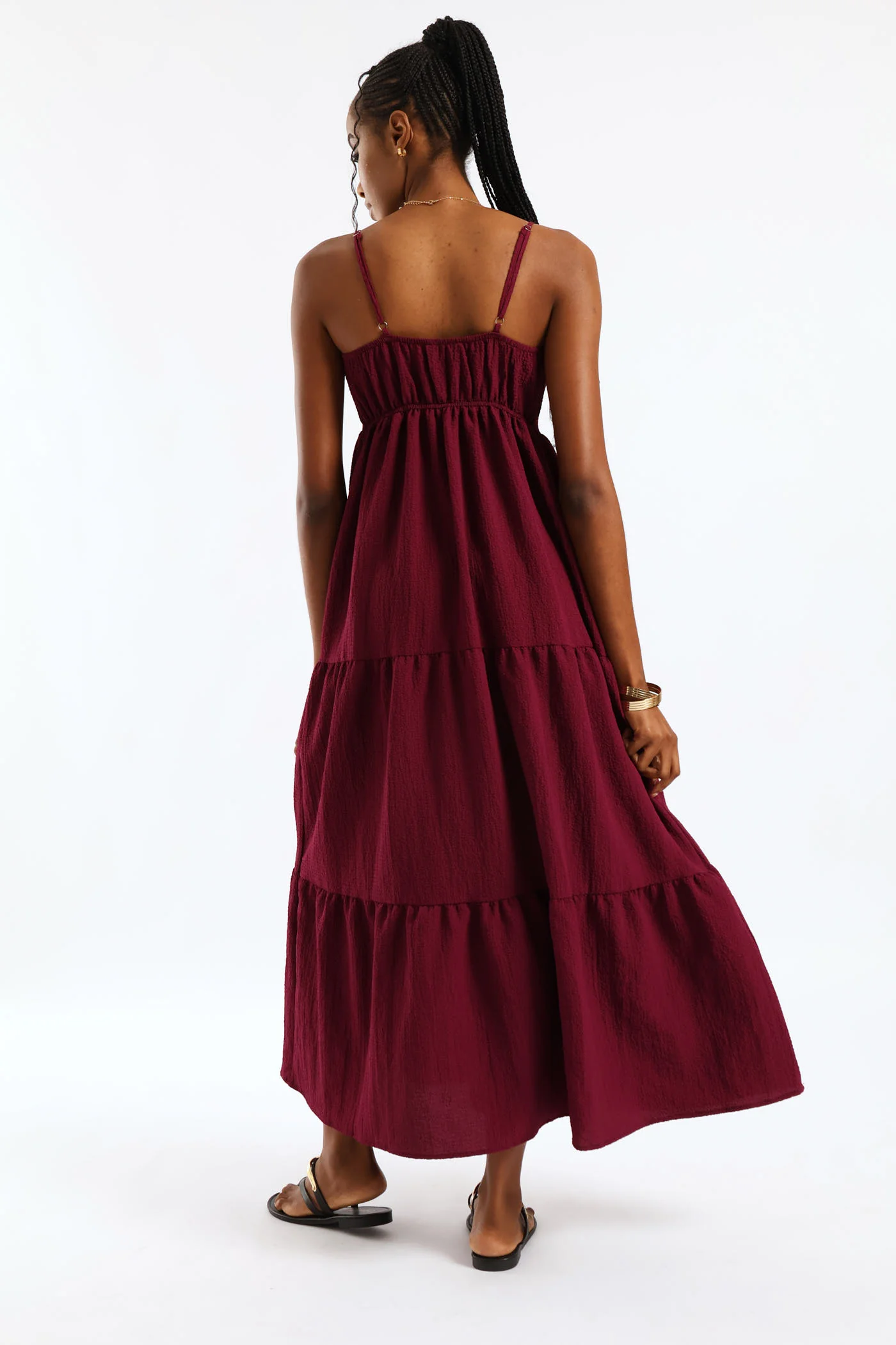 Strappy Tiered Midi Dress - Maroon - Image 2