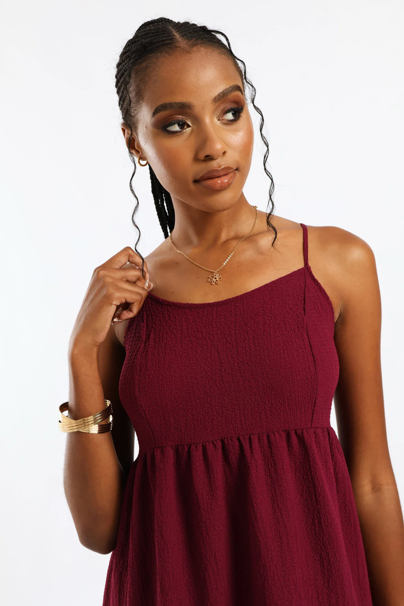 Strappy Tiered Midi Dress - Maroon - Image 5