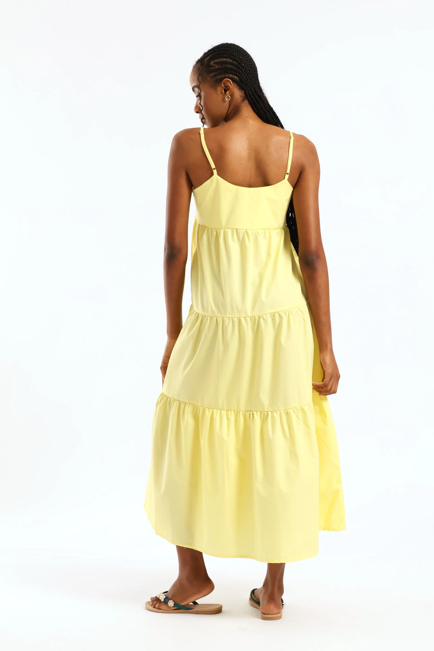 Strappy Tiered Poplin Maxi Dress - Pastel Yellow - Image 2