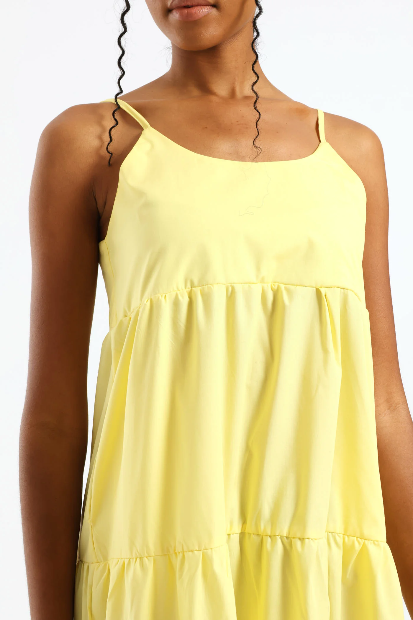 Strappy Tiered Poplin Maxi Dress - Pastel Yellow - Image 3