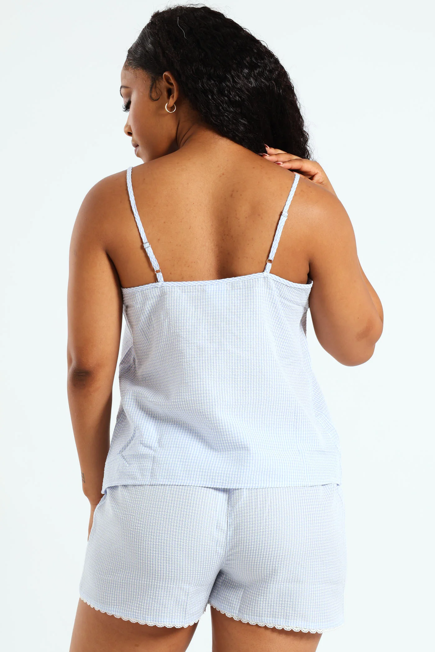 Strappy Top & Woven Short Sleep Set - Light Blue - Image 3