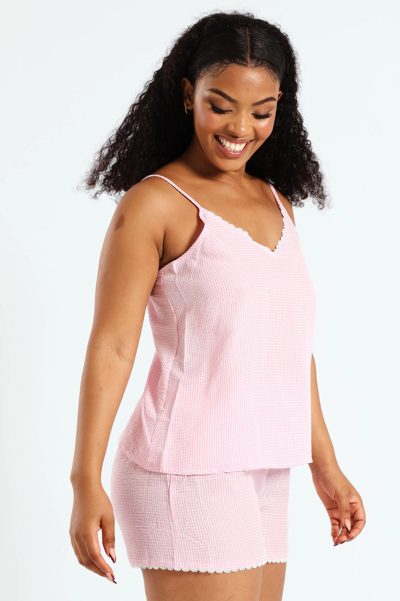 Strappy Top & Woven Short Sleep Set - Pink - Image 2