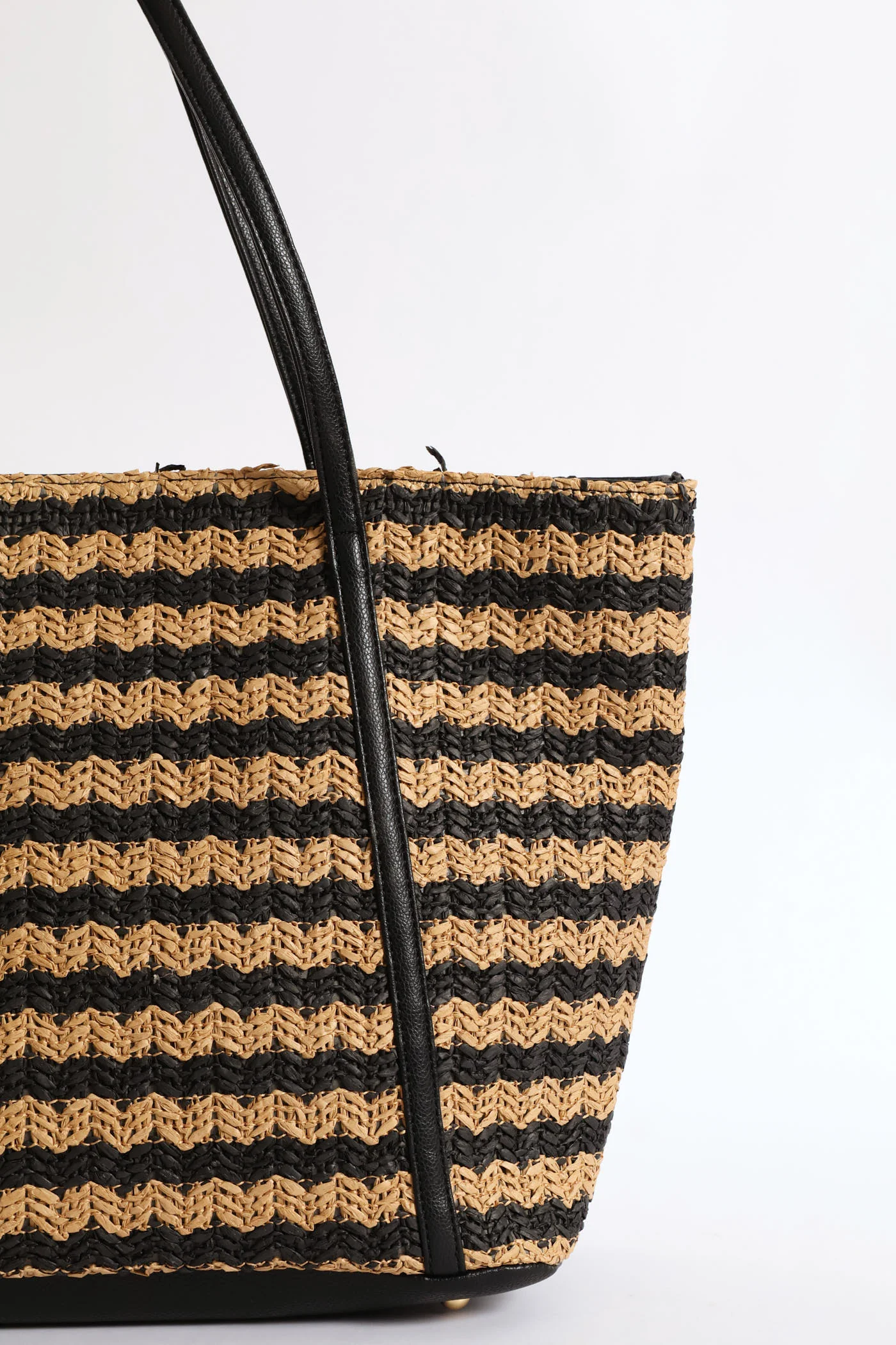 Straw Shopper Bag - Black/Tan - Image 2