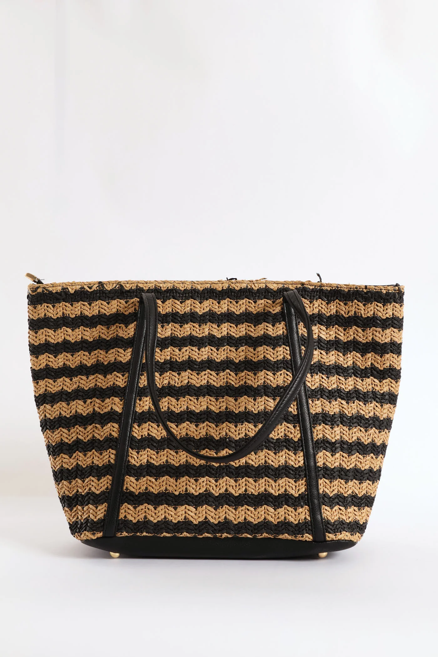 Straw Shopper Bag - Black/Tan - Image 3