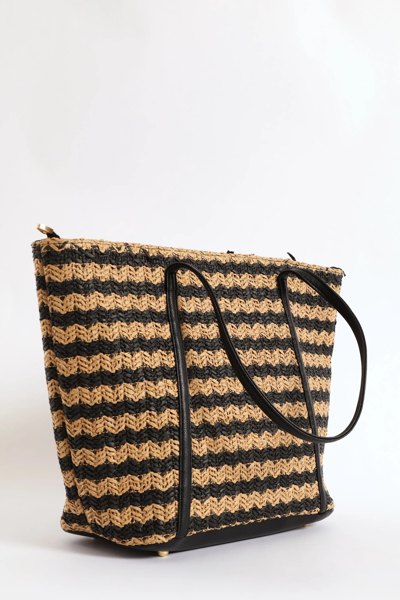Straw Shopper Bag - Black/Tan - Image 4