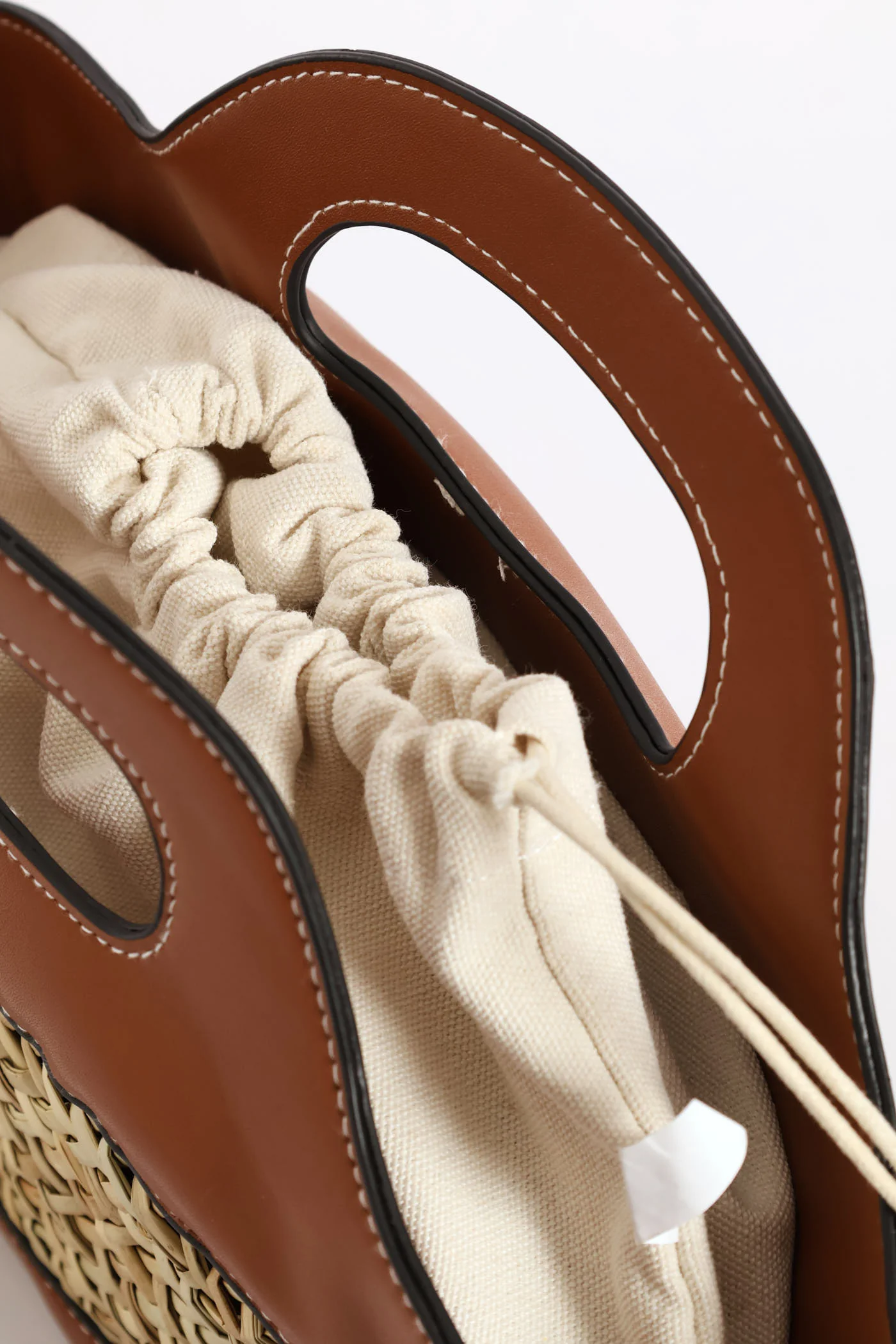 Straw Top Handle Tote Bag - Tan - Image 2