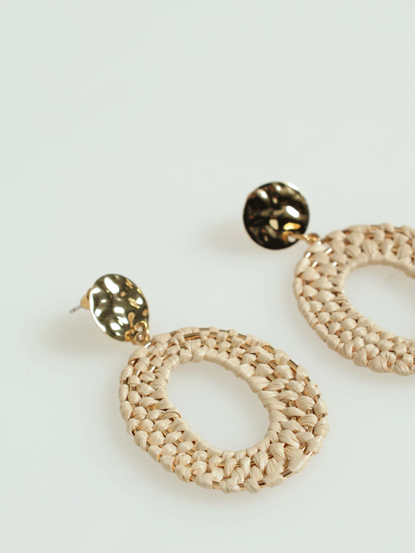 Straw Weave Drop Earring - Gold - Image 2