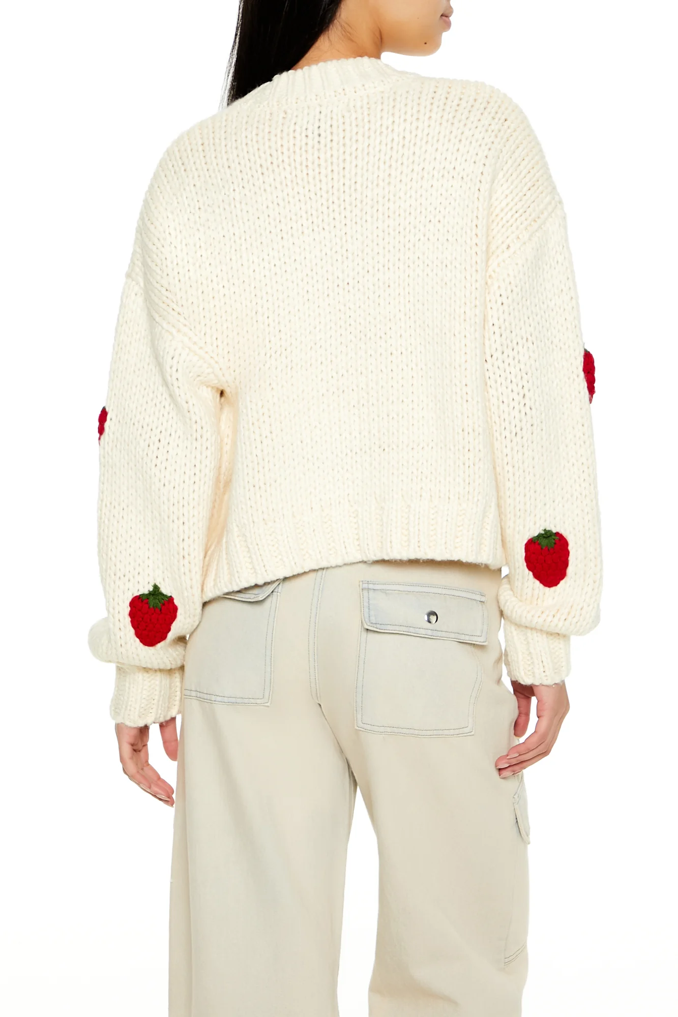 Strawberry Cropped Cardigan - Cream - Image 4
