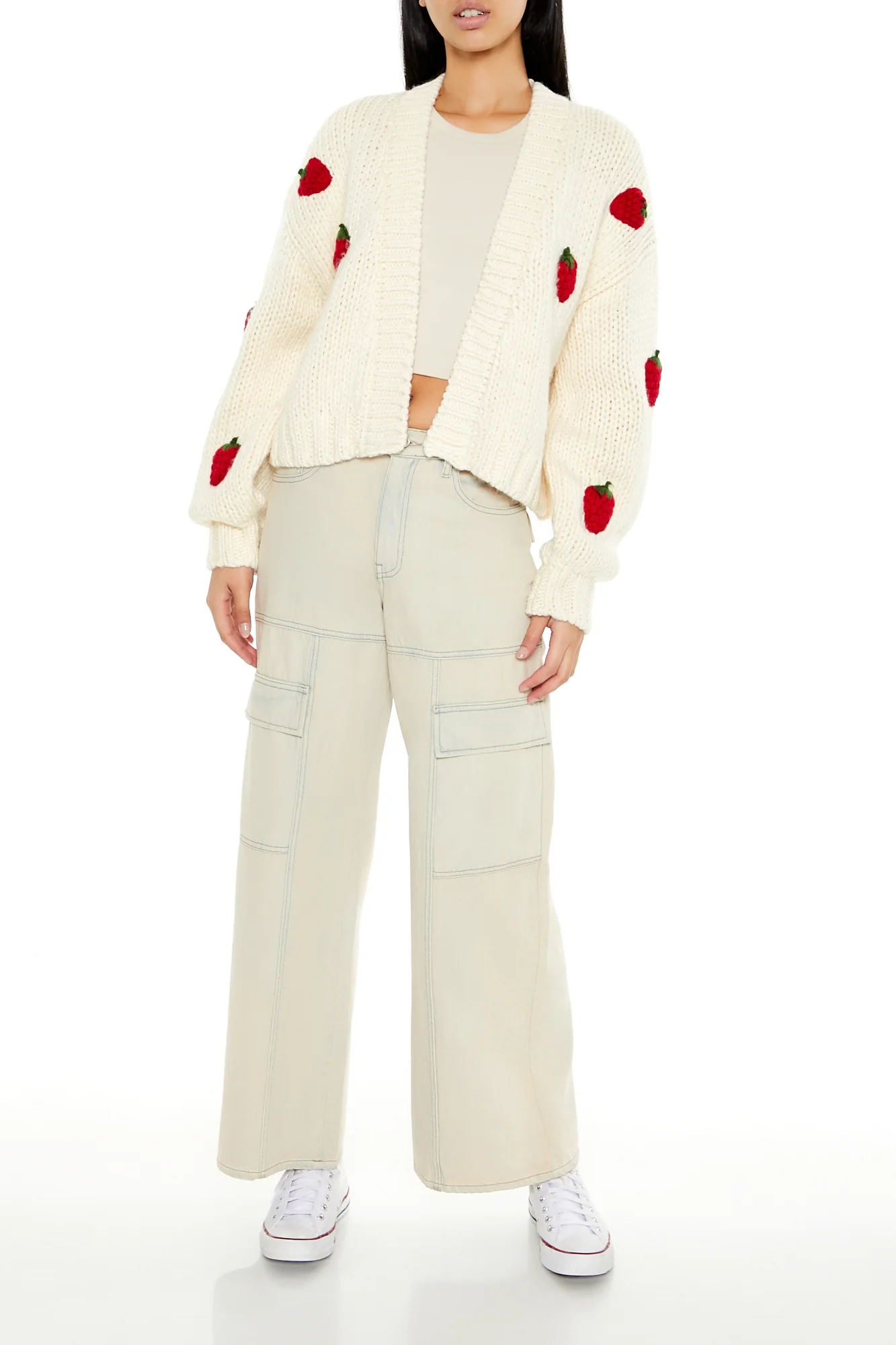 Strawberry Cropped Cardigan - Cream - Image 5