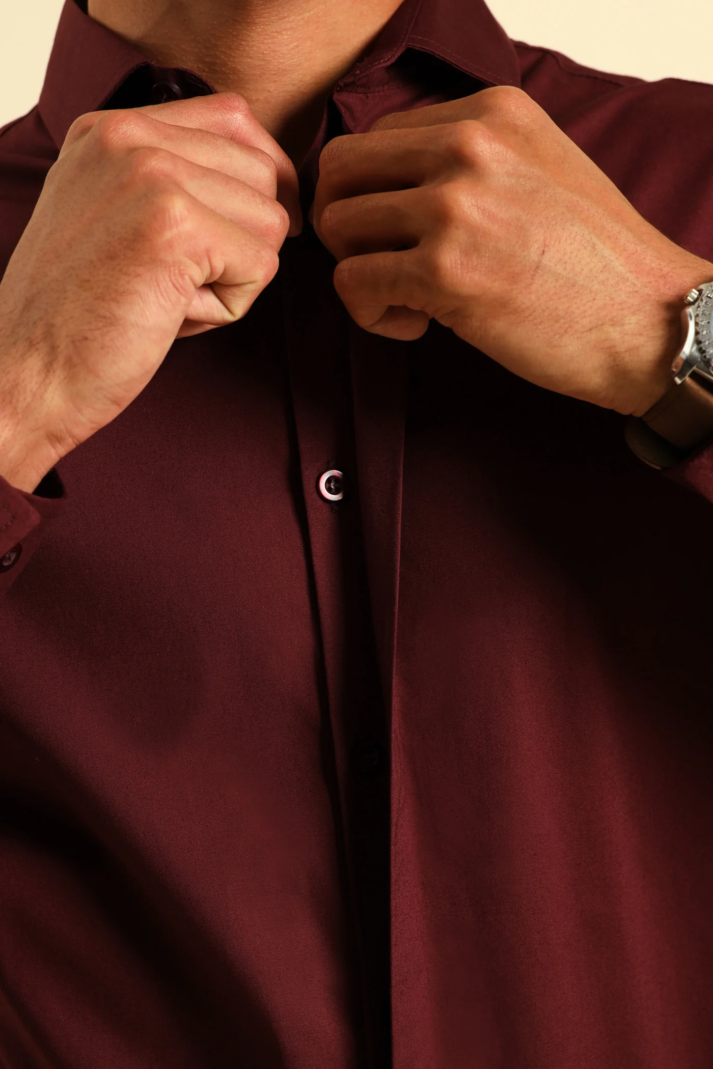 Stretch Concealed Placket Shirt - Burgundy - Image 4