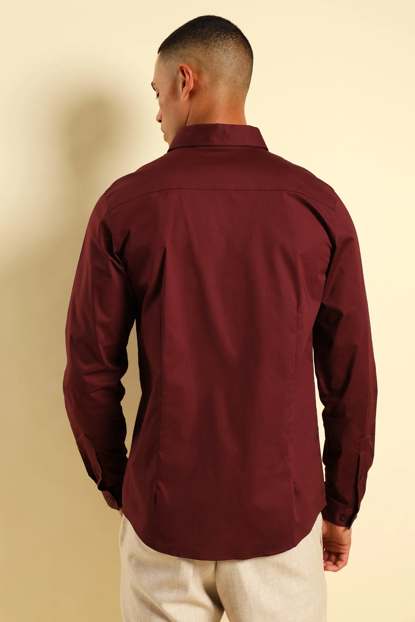 Stretch Concealed Placket Shirt - Burgundy - Image 7
