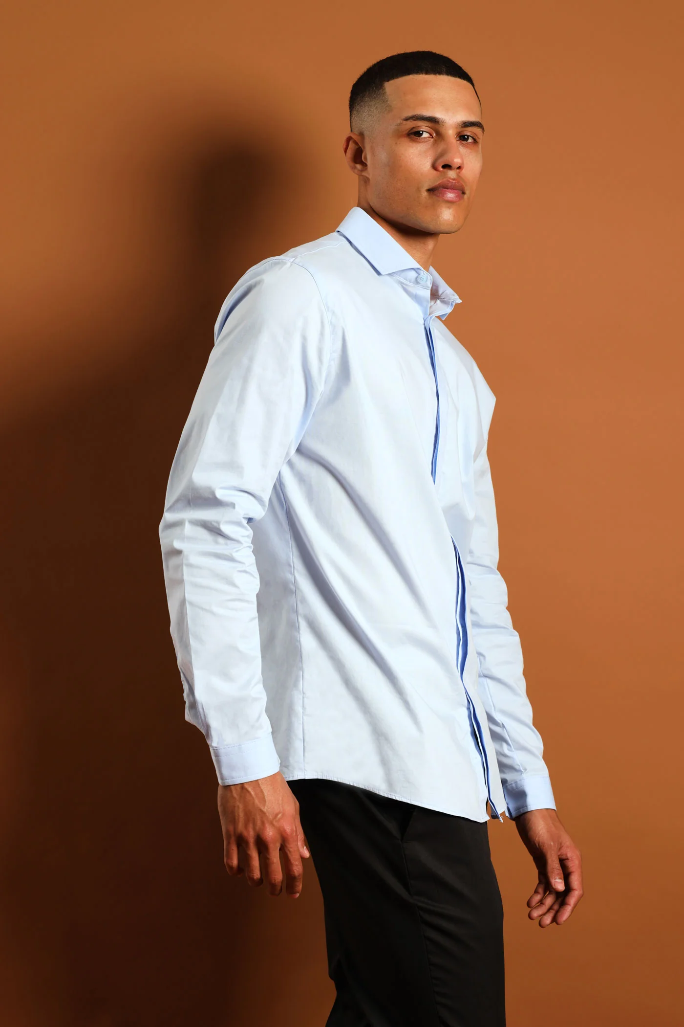 Stretch Concealed Placket Shirt - Light Blue - Image 6
