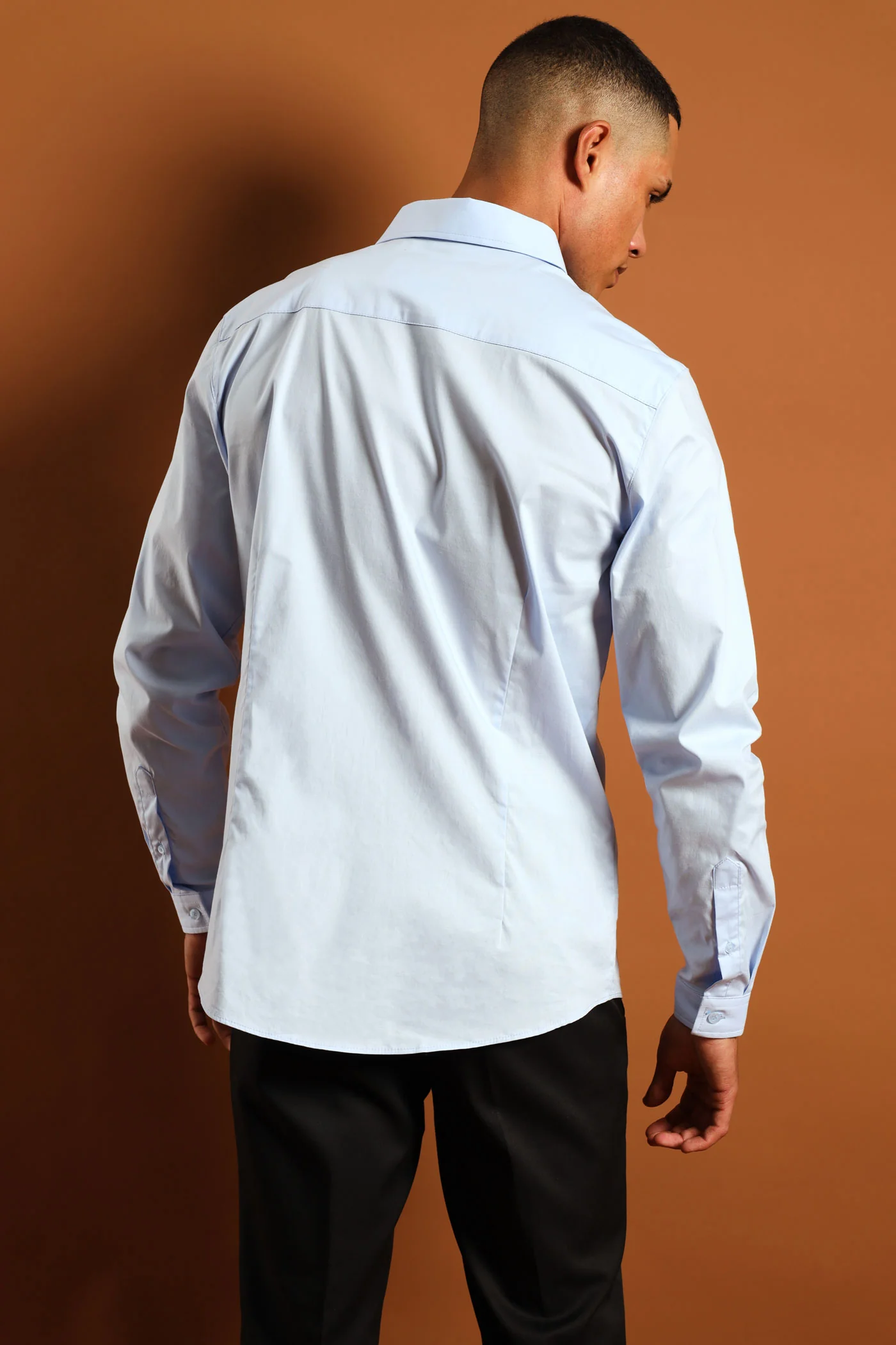 Stretch Concealed Placket Shirt - Light Blue - Image 7