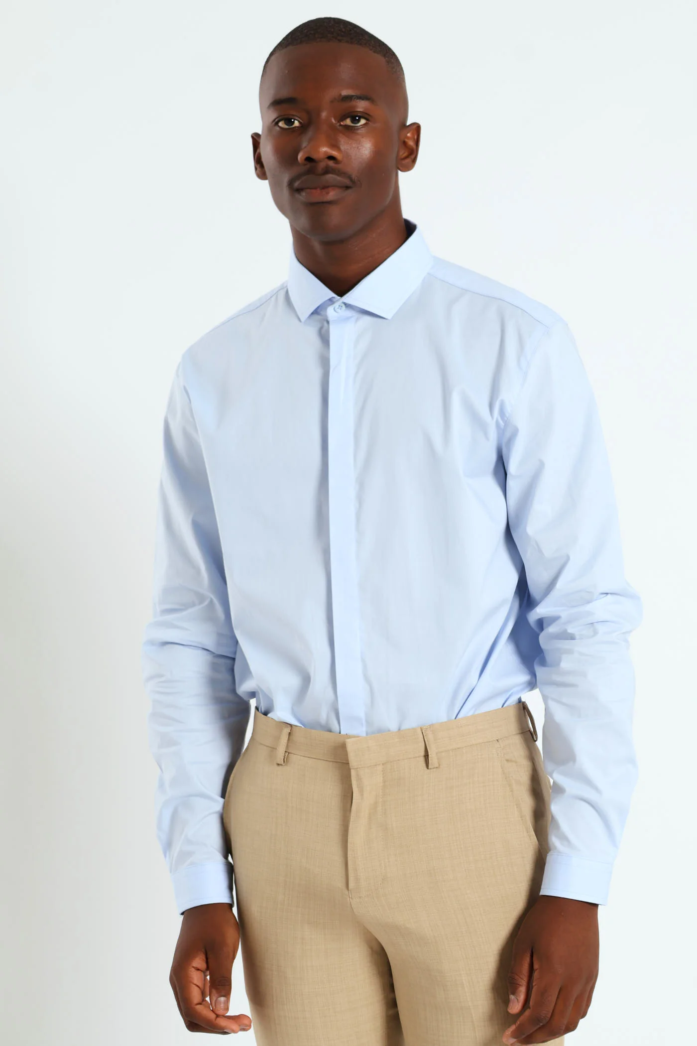 Stretch Concealed Placket Shirt - Light Blue - Image 8