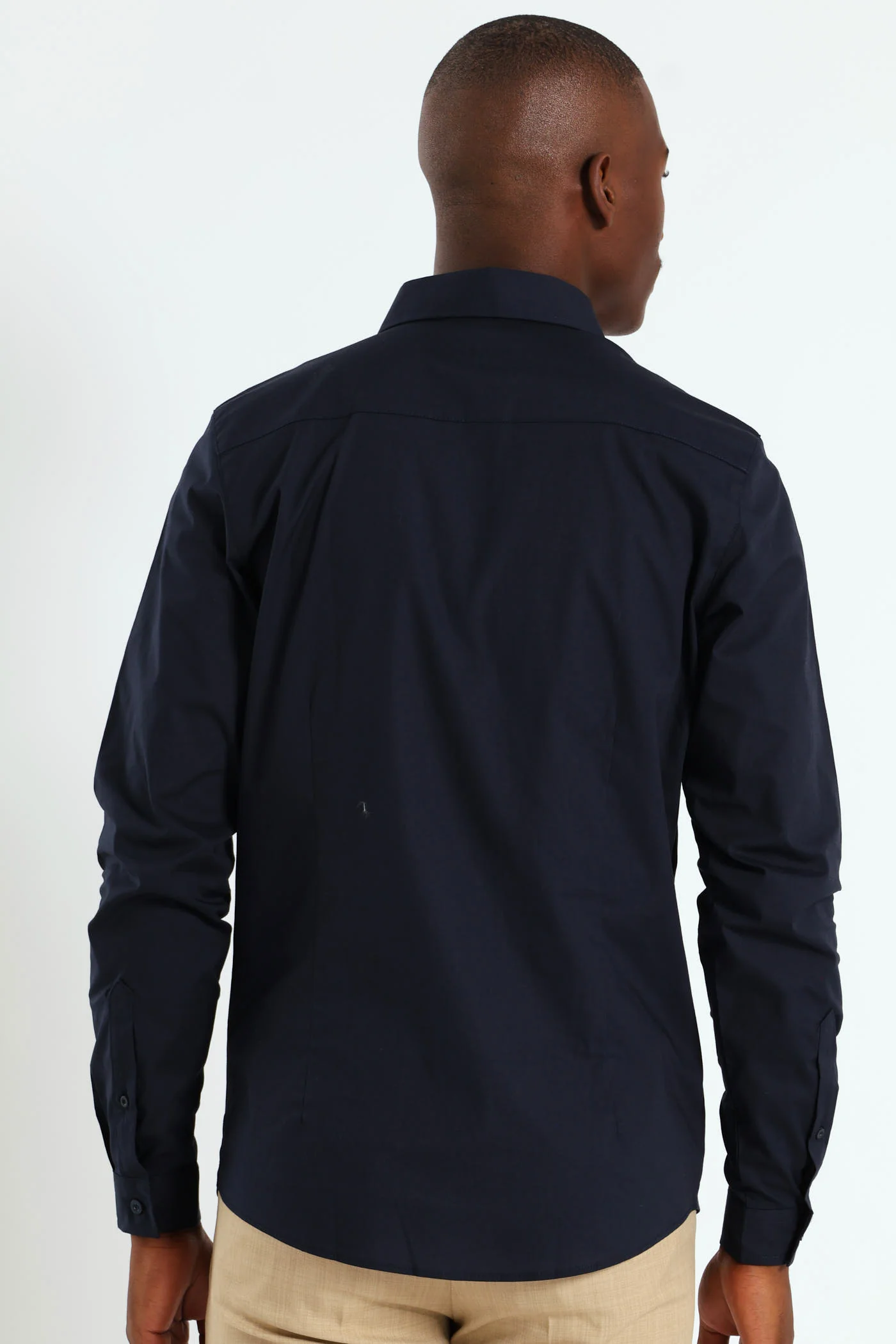 Stretch Concealed Placket Shirt - Navy - Image 10