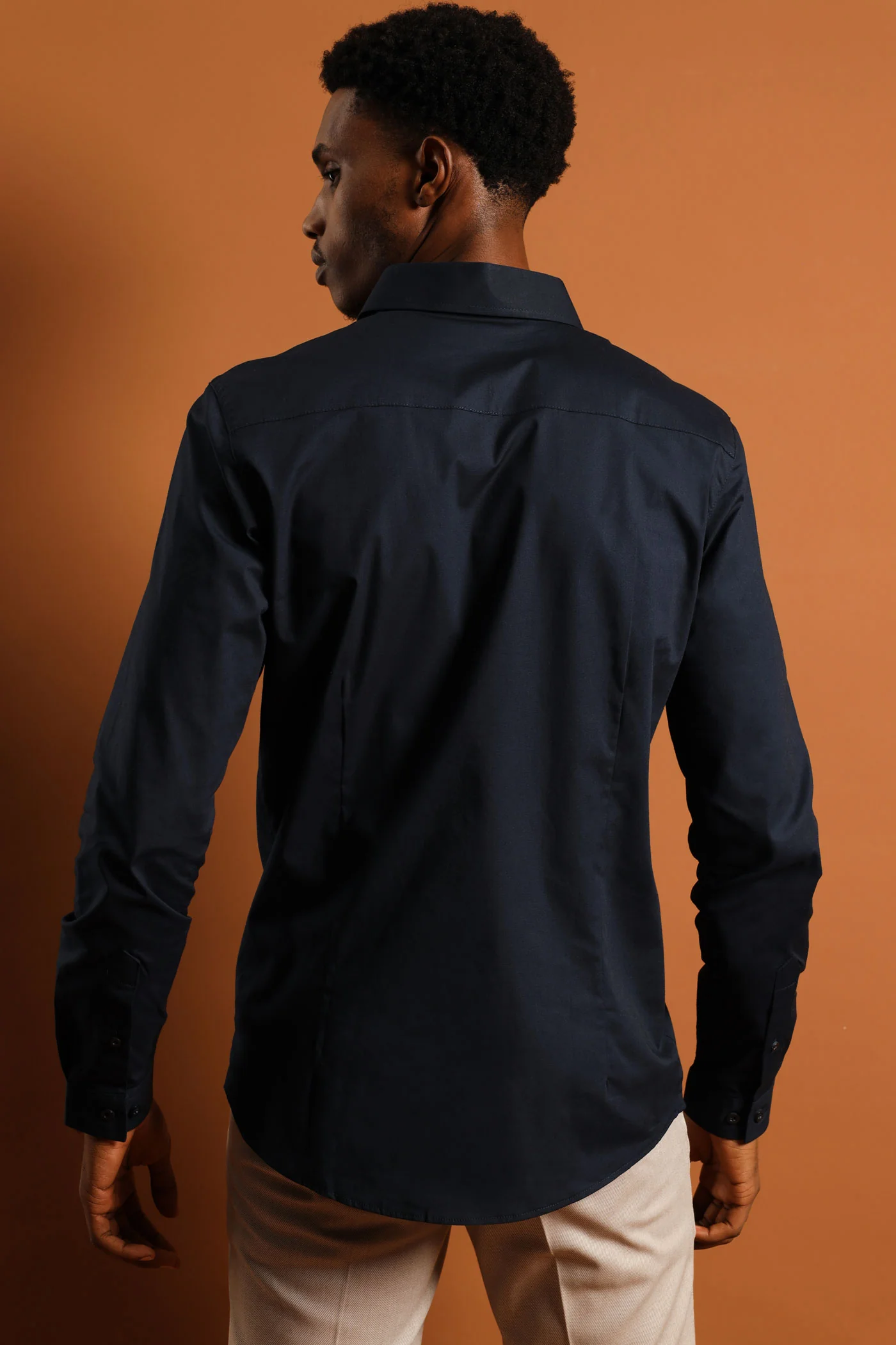 Stretch Concealed Placket Shirt - Navy - Image 5