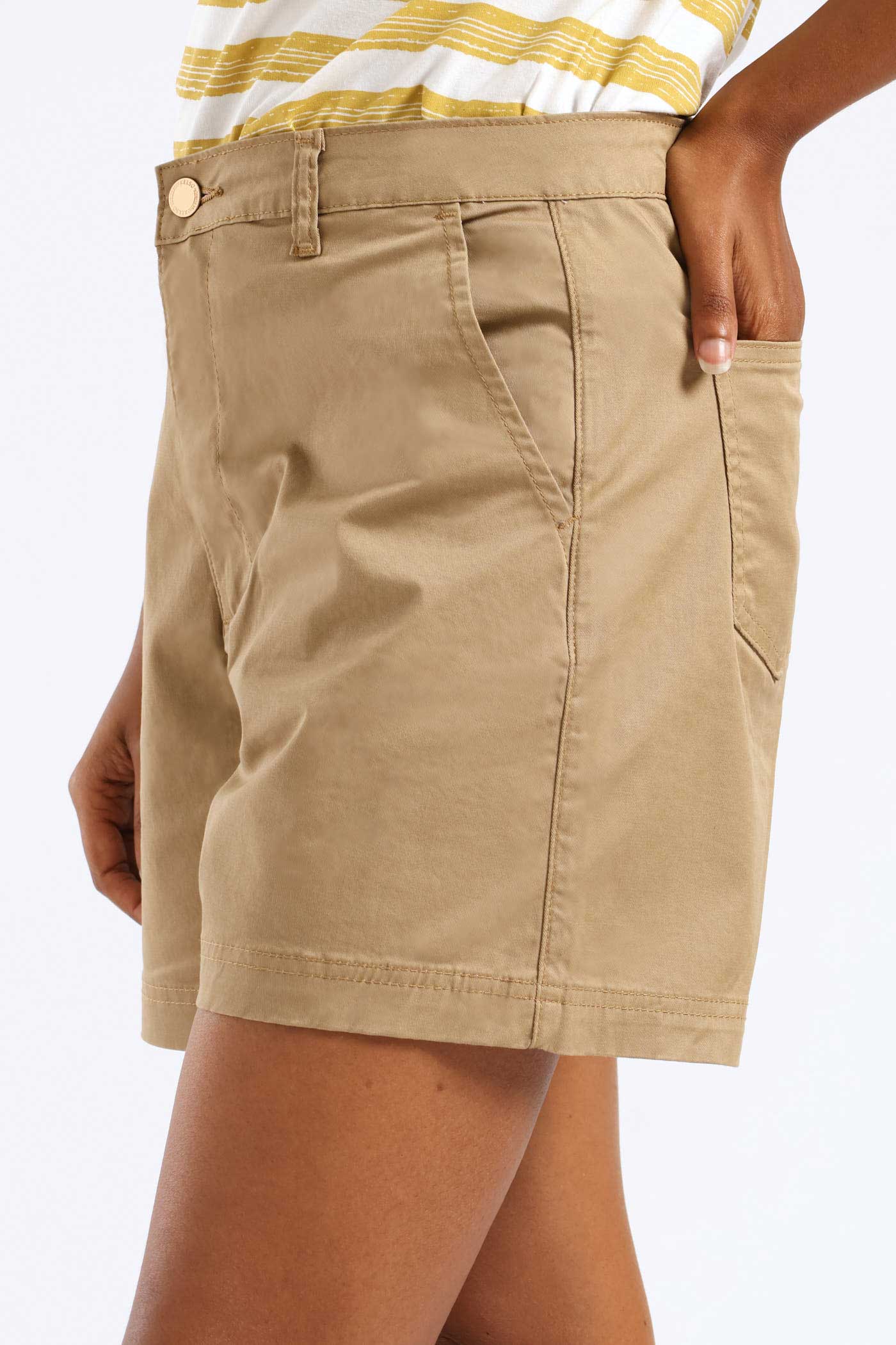Stretch Sateen Mid Thigh Chino Short - Light Stone - Image 2