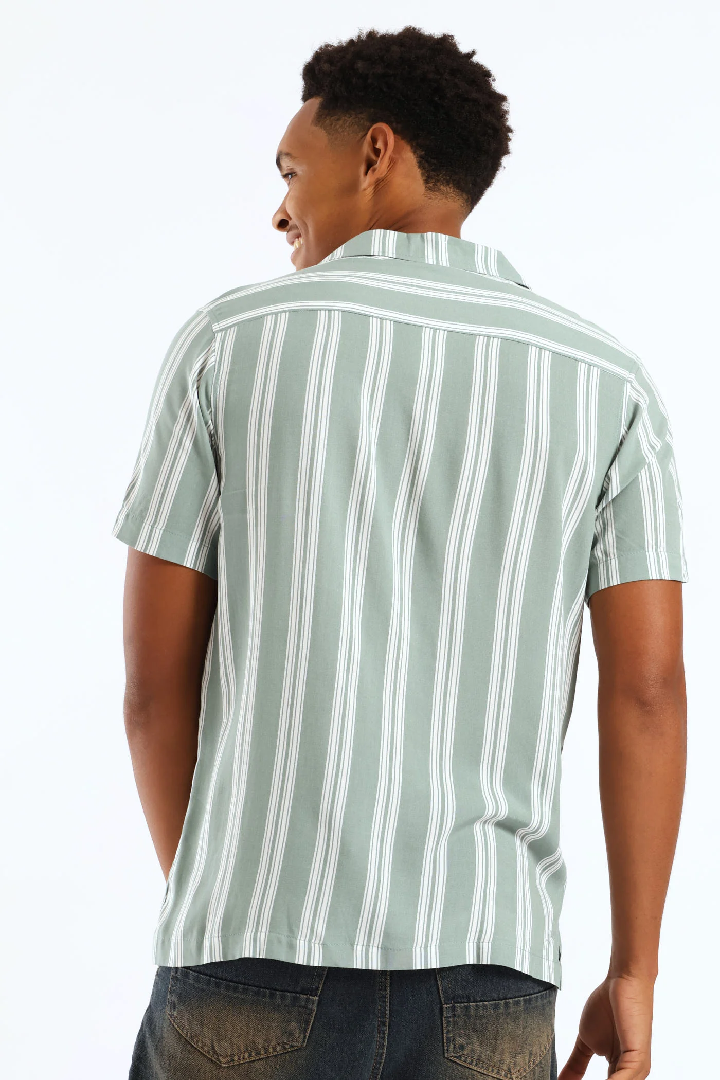 Stretch Viscose Shirt - Sage/Ecru - Image 4