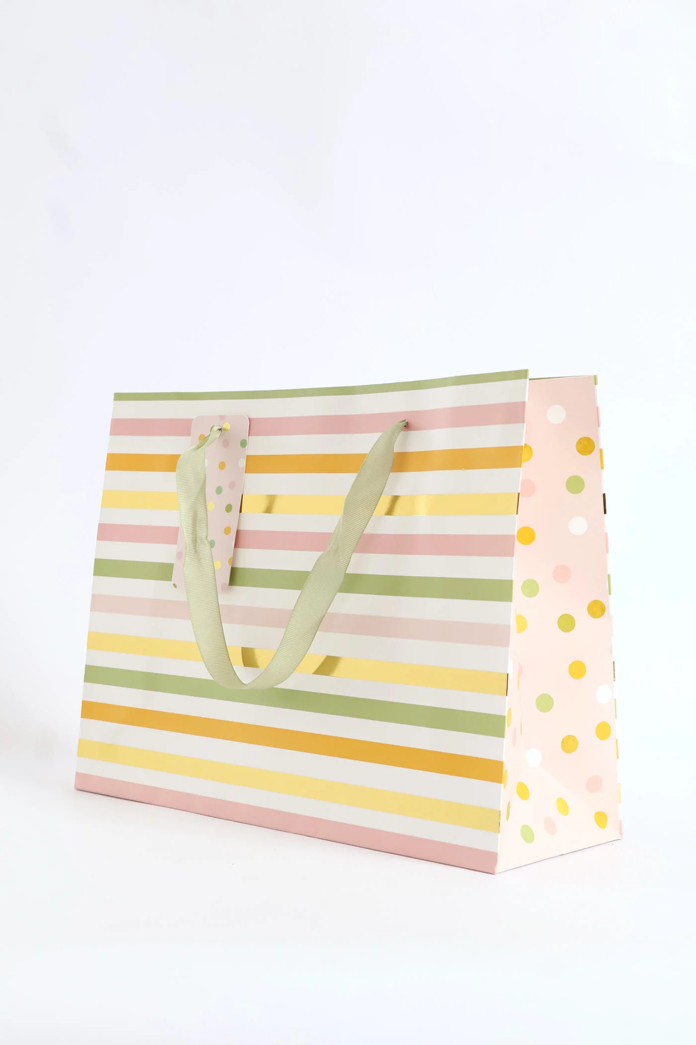 Stripe & Polka Dot Gold Foil Gift Bag Large - Multi - Image 2