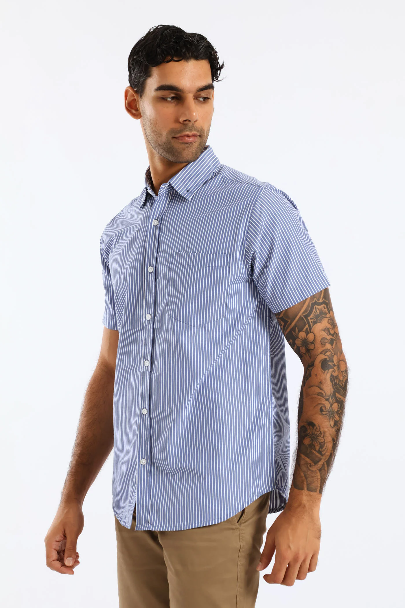 Stripe Button Down Shirt - Blue - Image 3