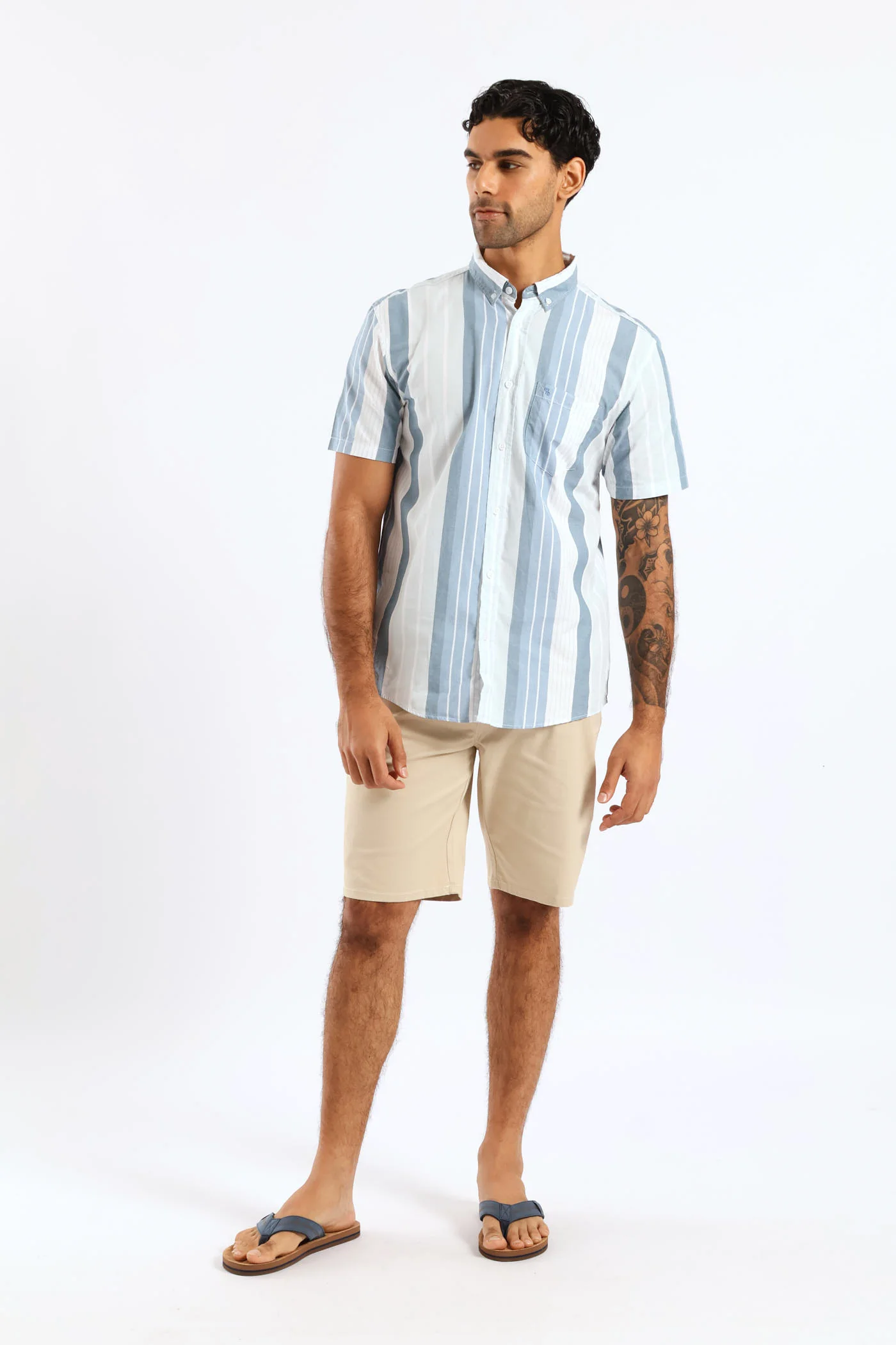 Stripe Button Down Shirt - White/Blue - Image 3