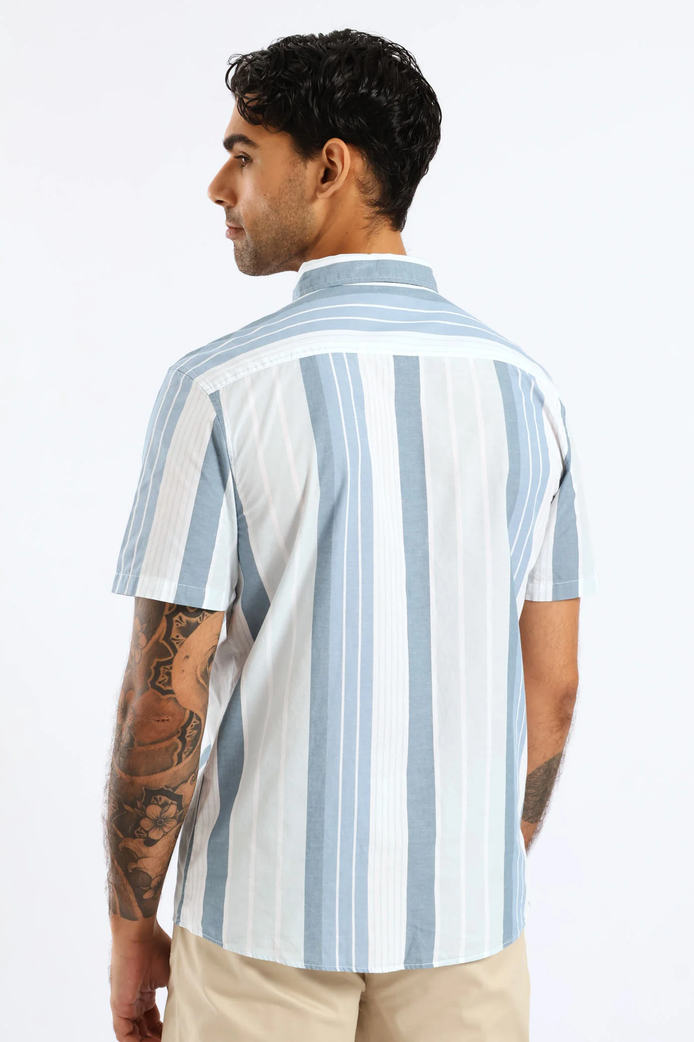 Stripe Button Down Shirt - White/Blue - Image 5