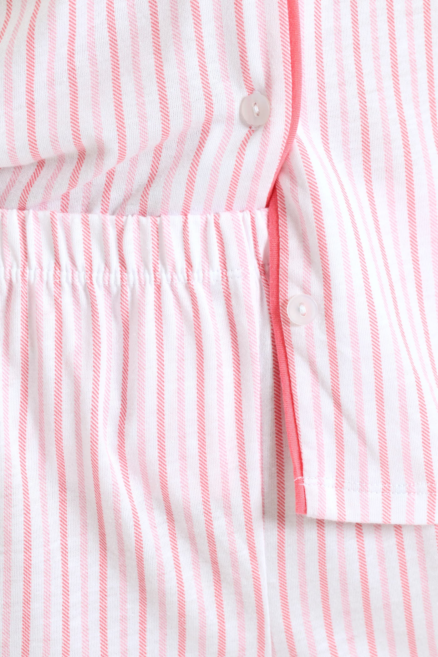 Stripe Button Through & Knit Short Set - White/Pink - Image 4