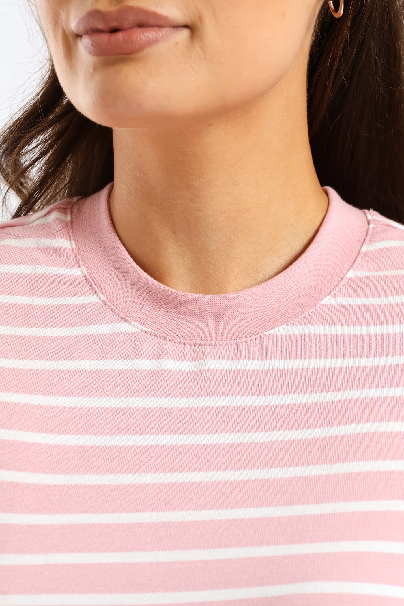 Stripe Cotton Rib Neck Boxy Tee - White/Pink - Image 2