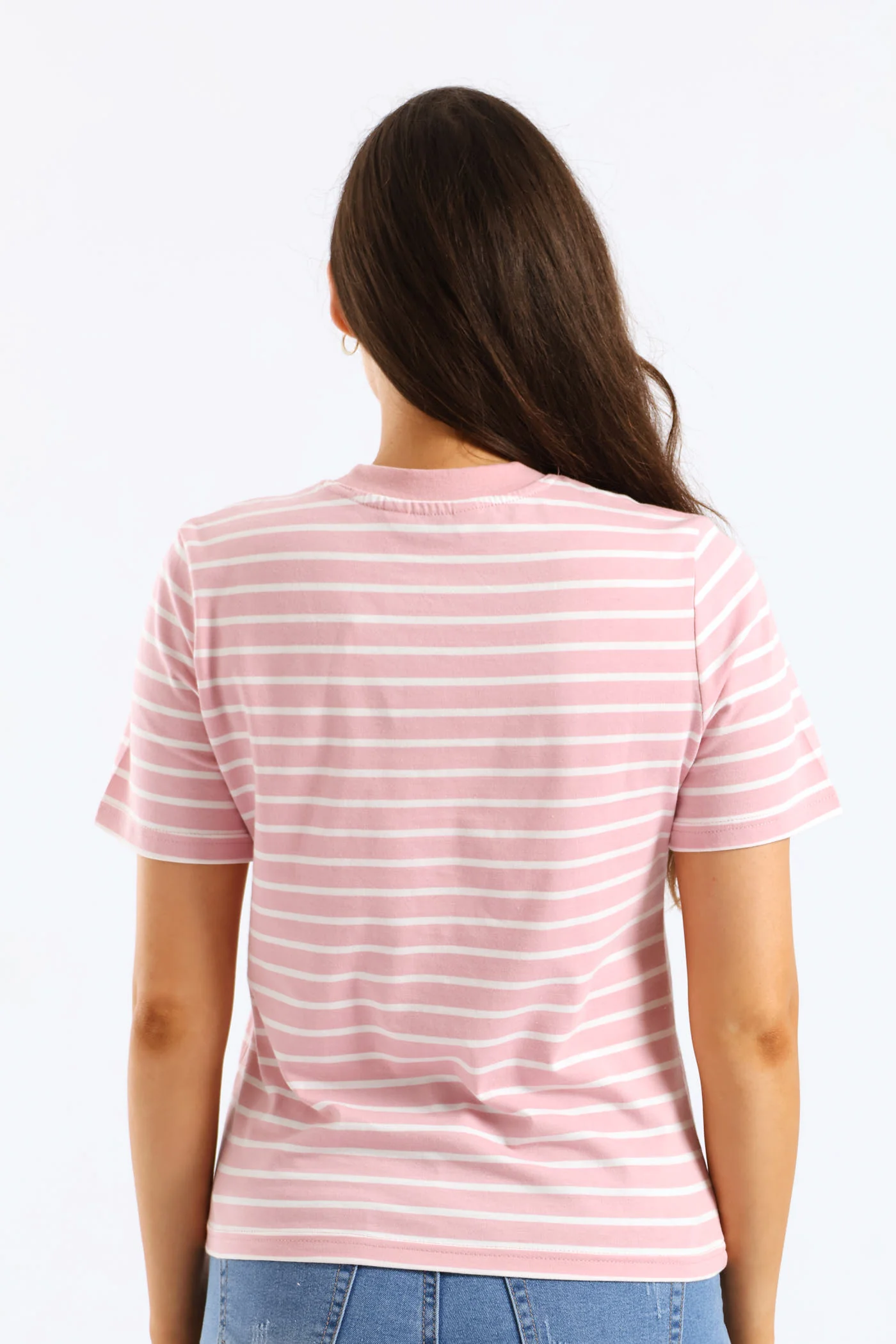 Stripe Cotton Rib Neck Boxy Tee - White/Pink - Image 3