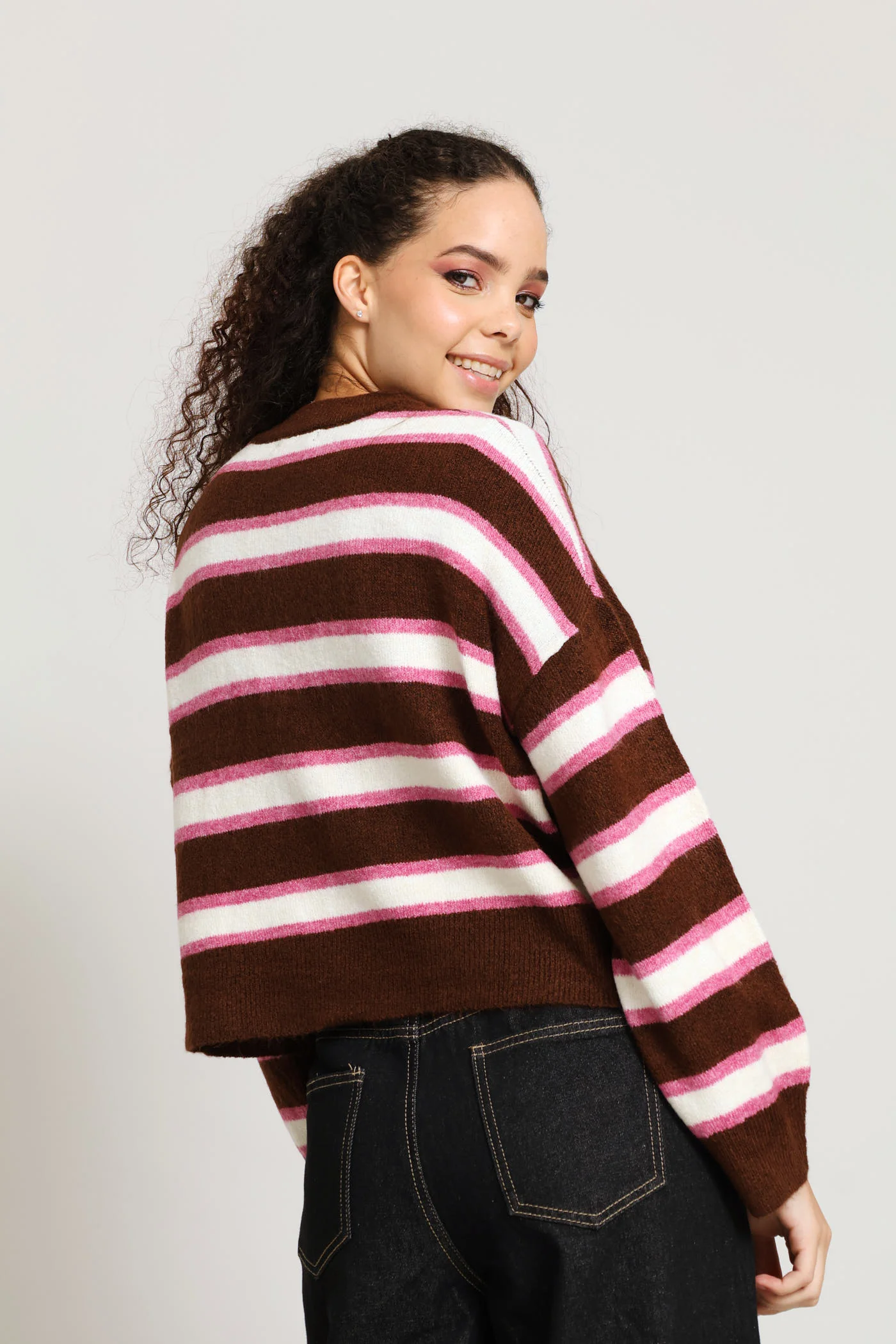 Stripe Crew Knit Pullover - Chocolate - Image 3