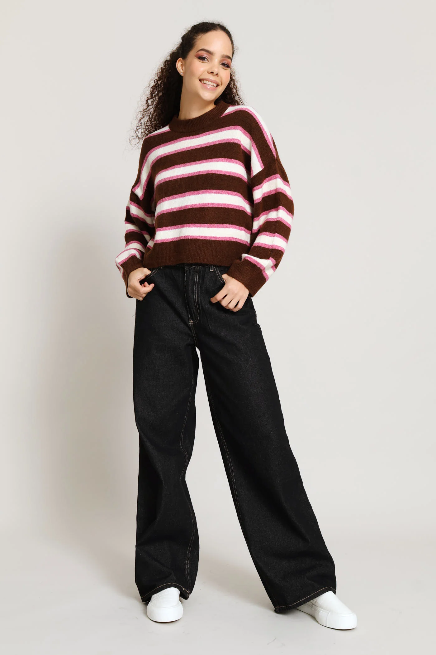 Stripe Crew Knit Pullover - Chocolate - Image 5