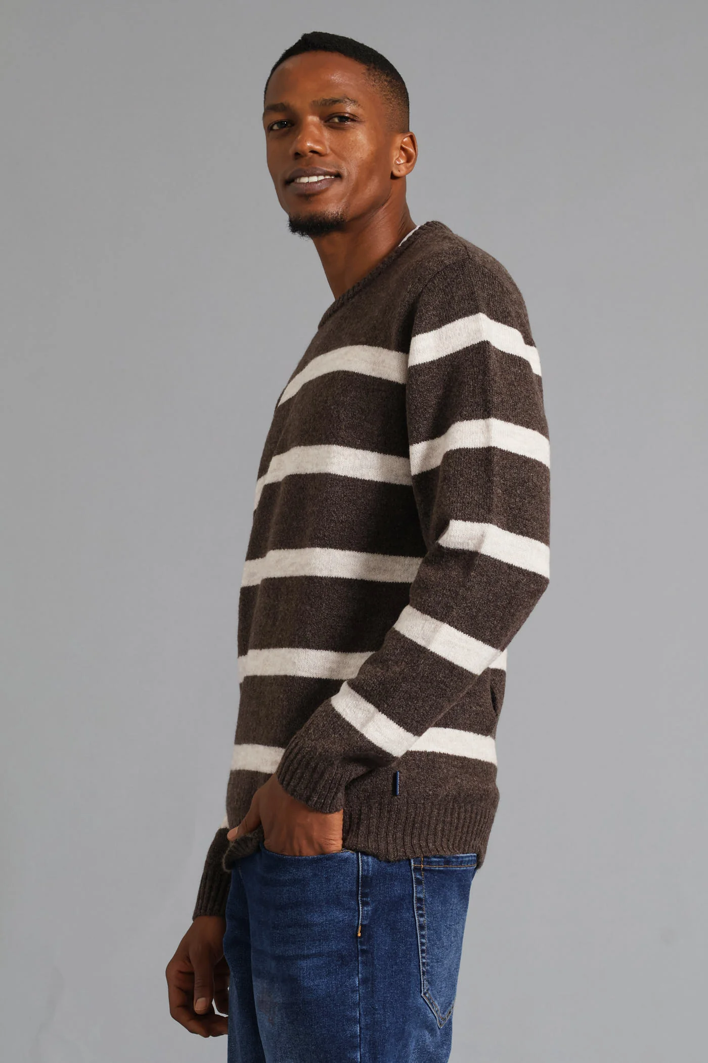 Stripe Crew Knitwear - Brown - Image 3