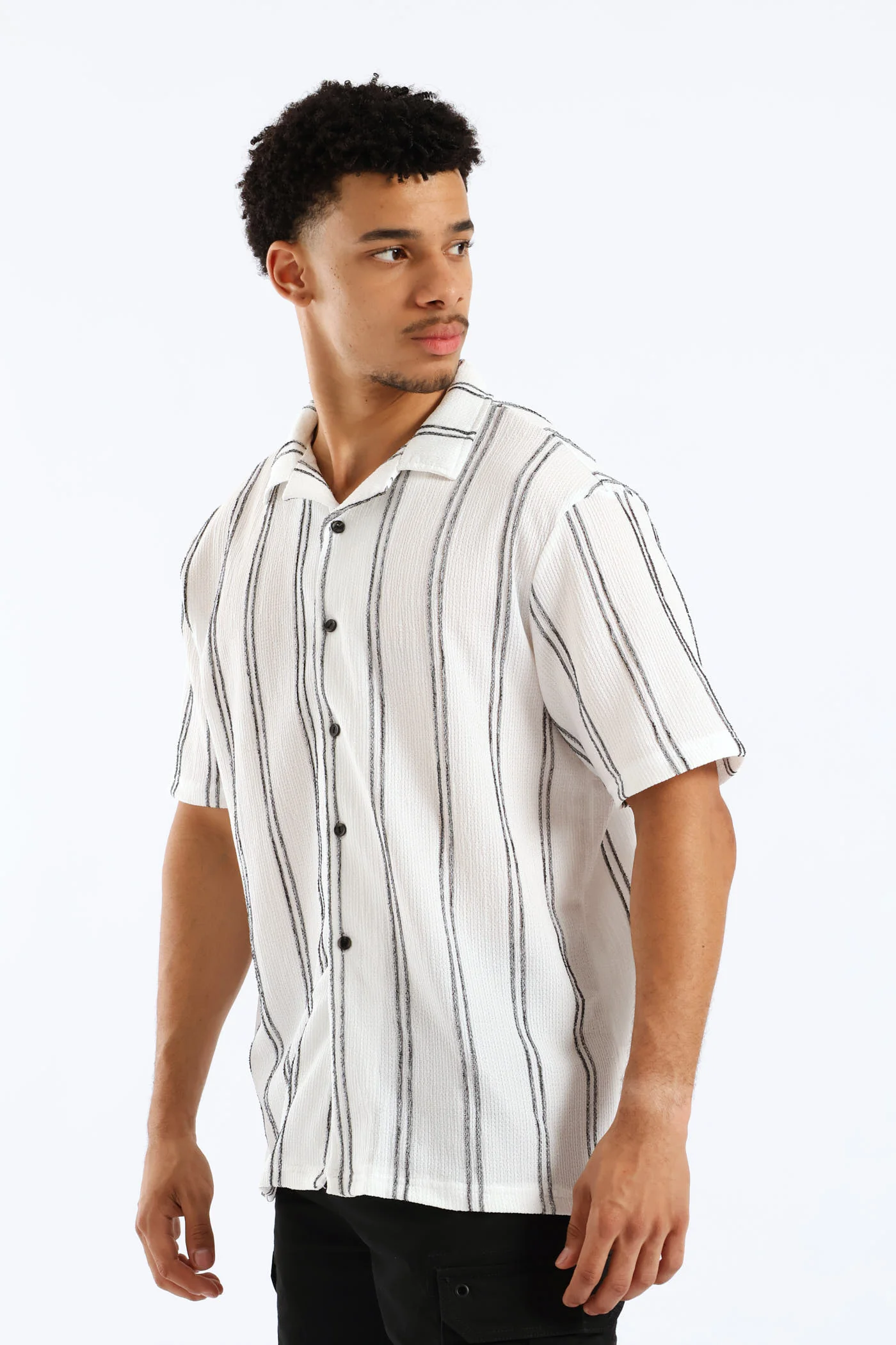 Stripe Crinkle Shirt - White - Image 3