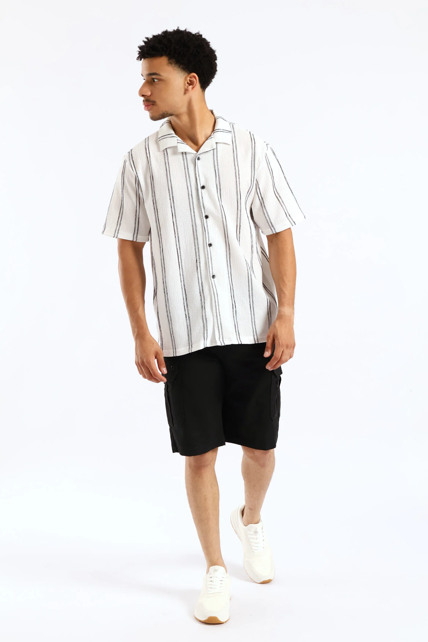 Stripe Crinkle Shirt - White - Image 5